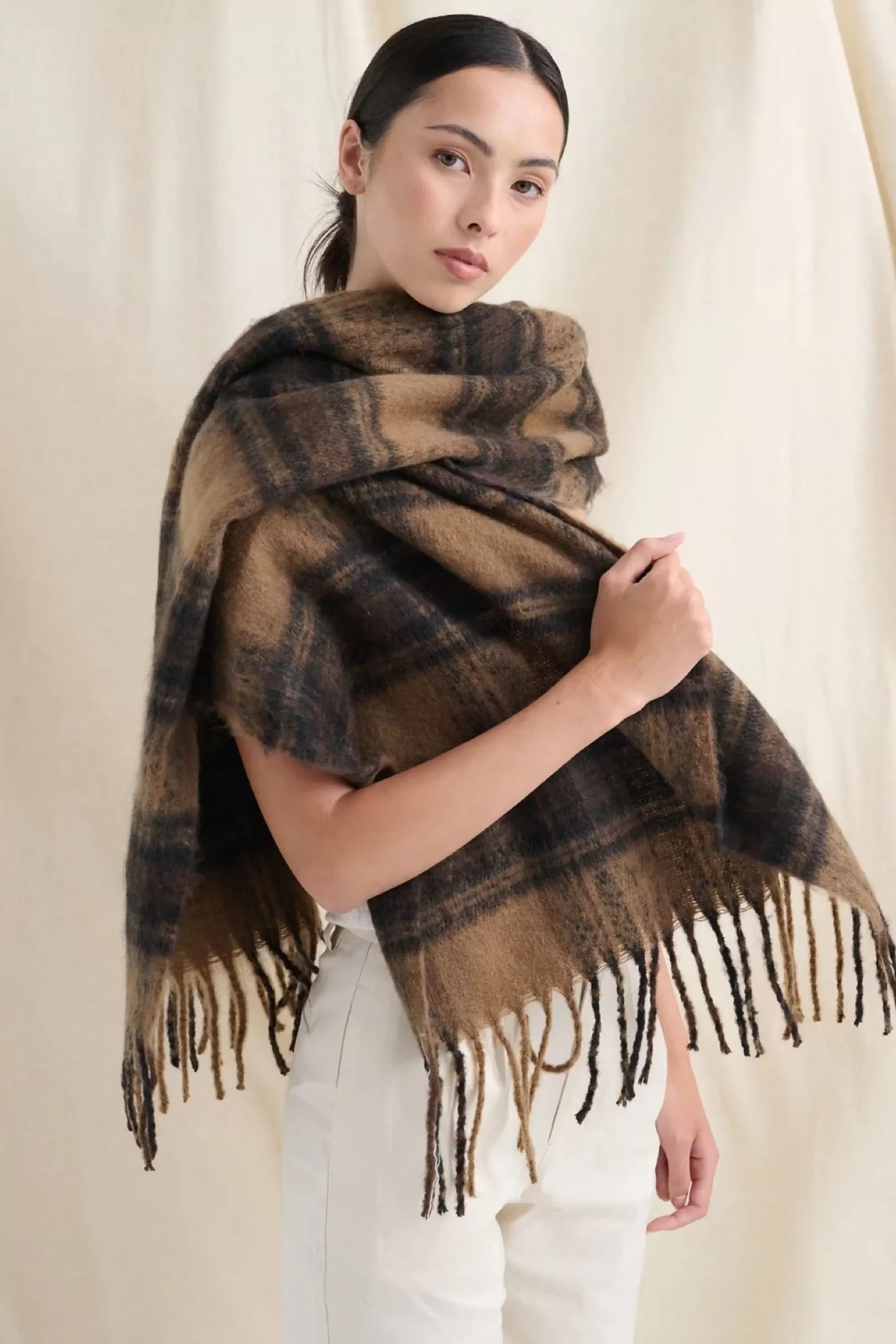 Accessories>Angels Whisper Alya Plaid Scarf Brown