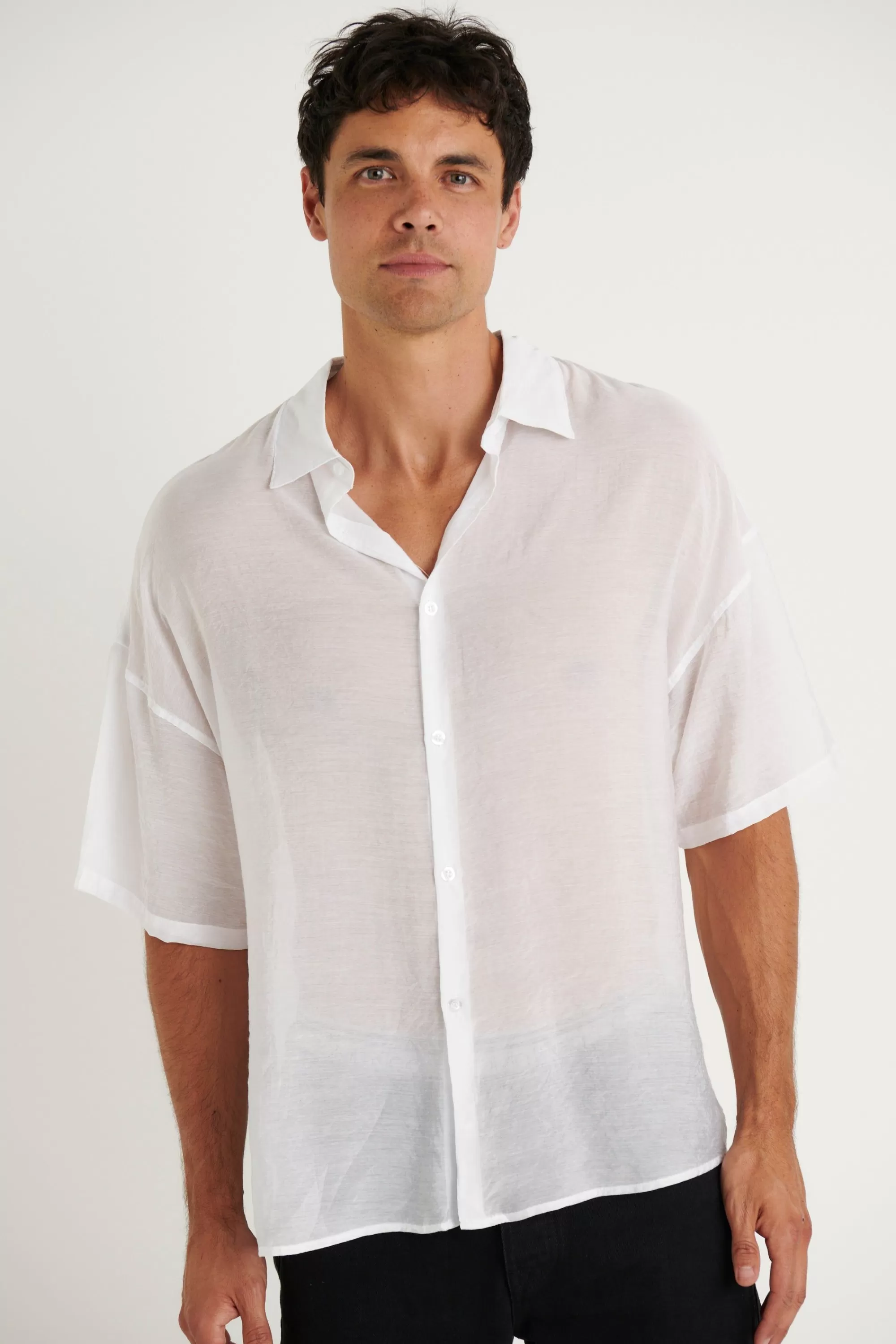 Shirts>Sampson and Taylor Ari Lightweight Rayon Shirt White - Final Sale