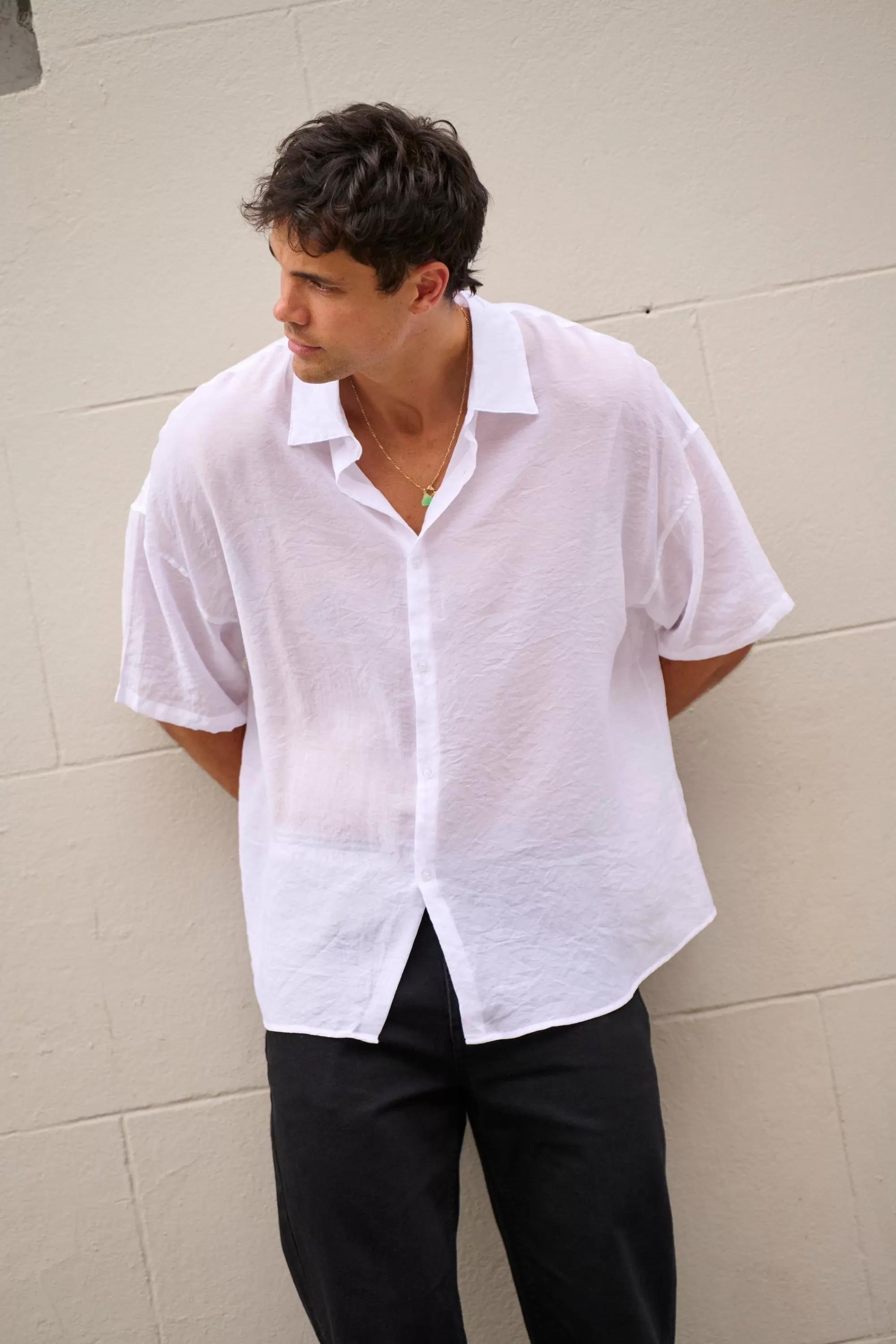 Shirts>Sampson and Taylor Ari Lightweight Rayon Shirt White - Final Sale