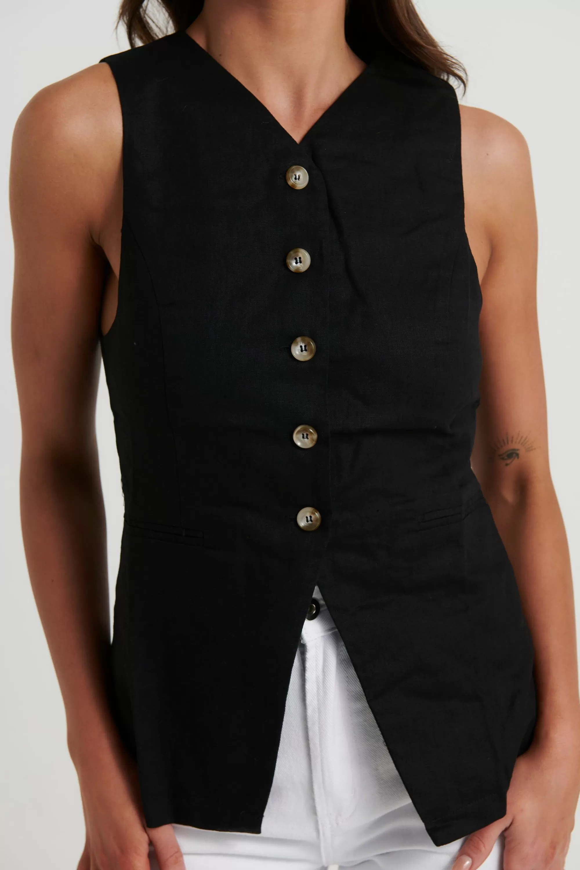 Jackets & Blazers>Slide Show Arlo Linen Vest Black