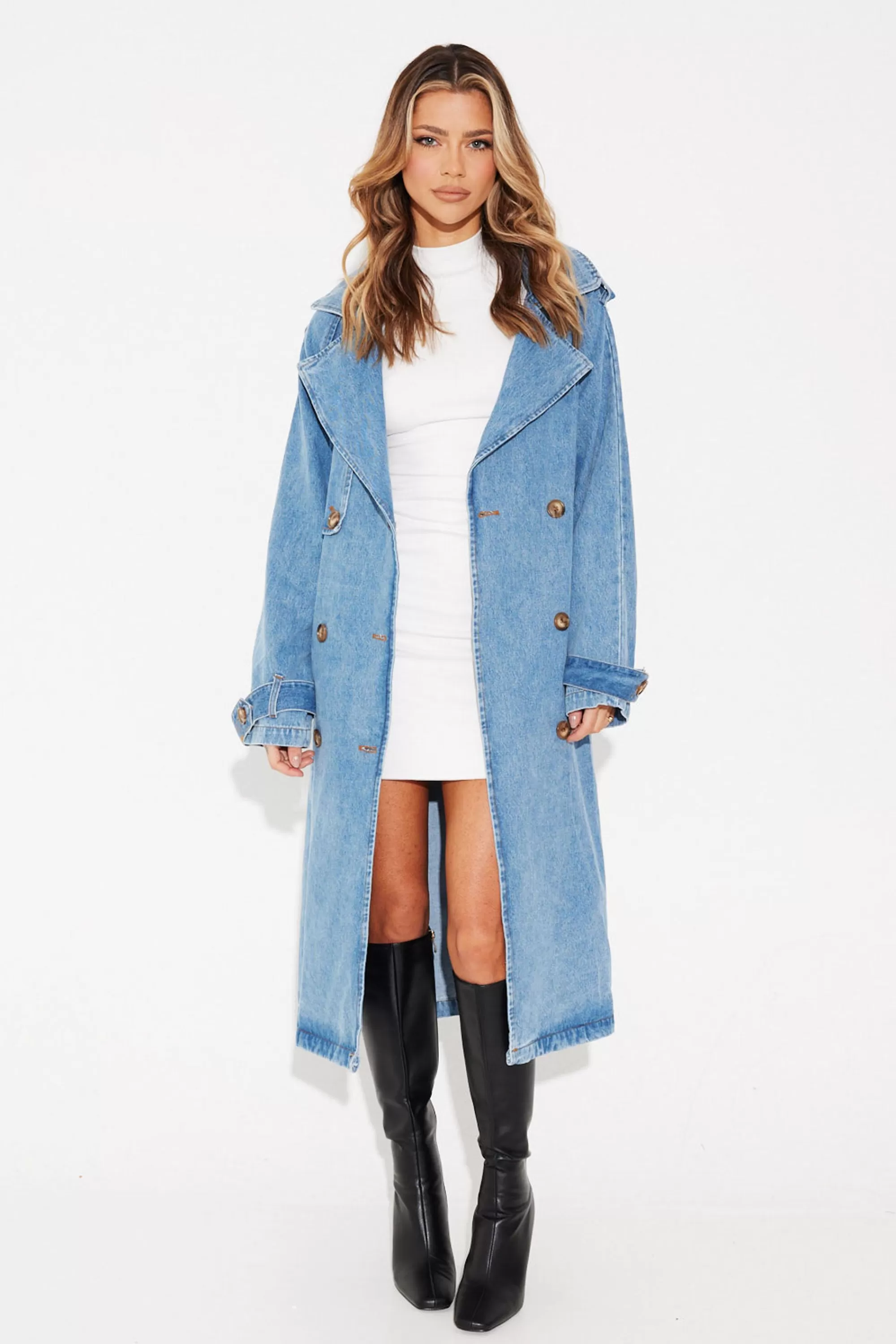 Denim>Pink Diamond Ashley Trench Coat Blue Denim