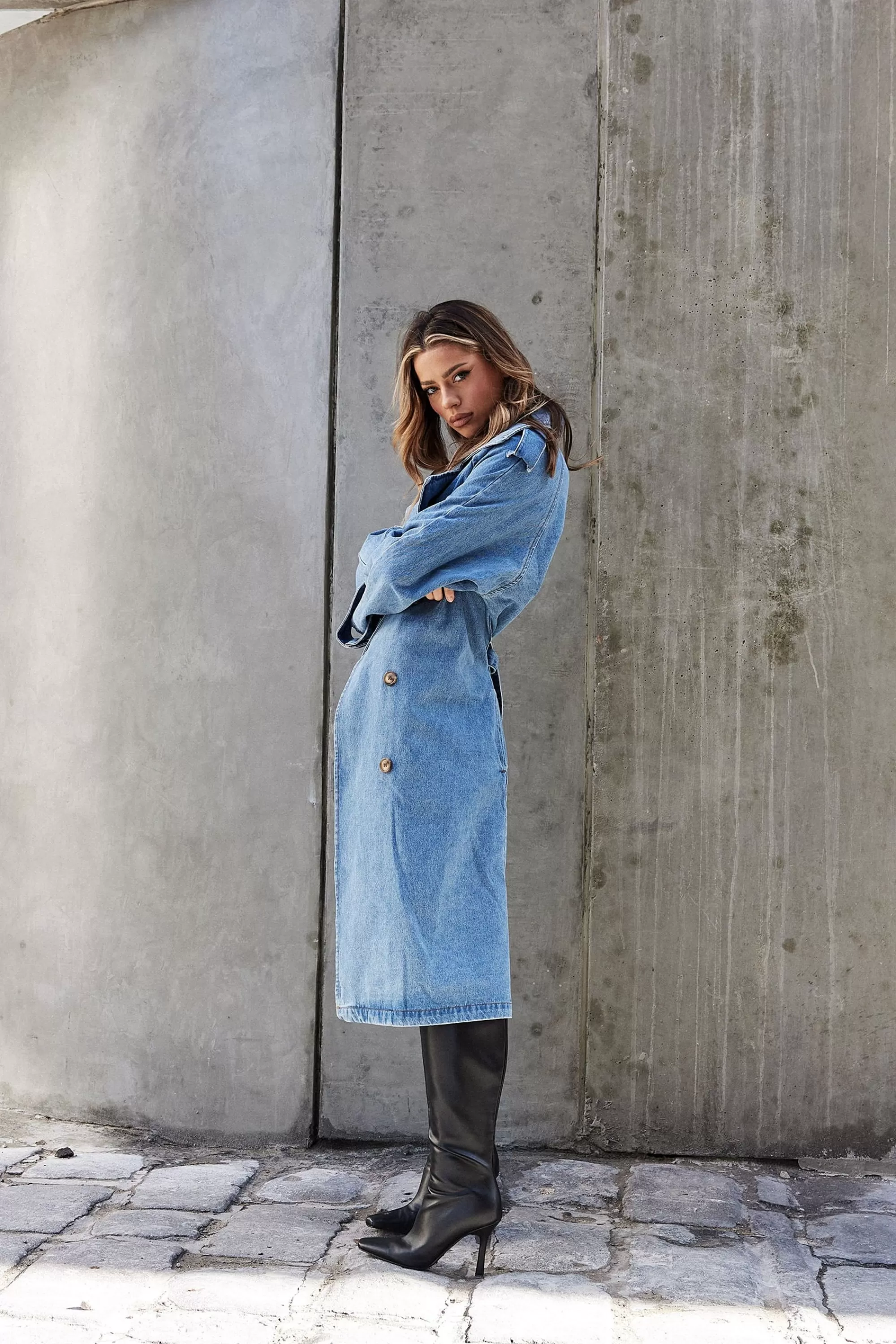 Denim>Pink Diamond Ashley Trench Coat Blue Denim