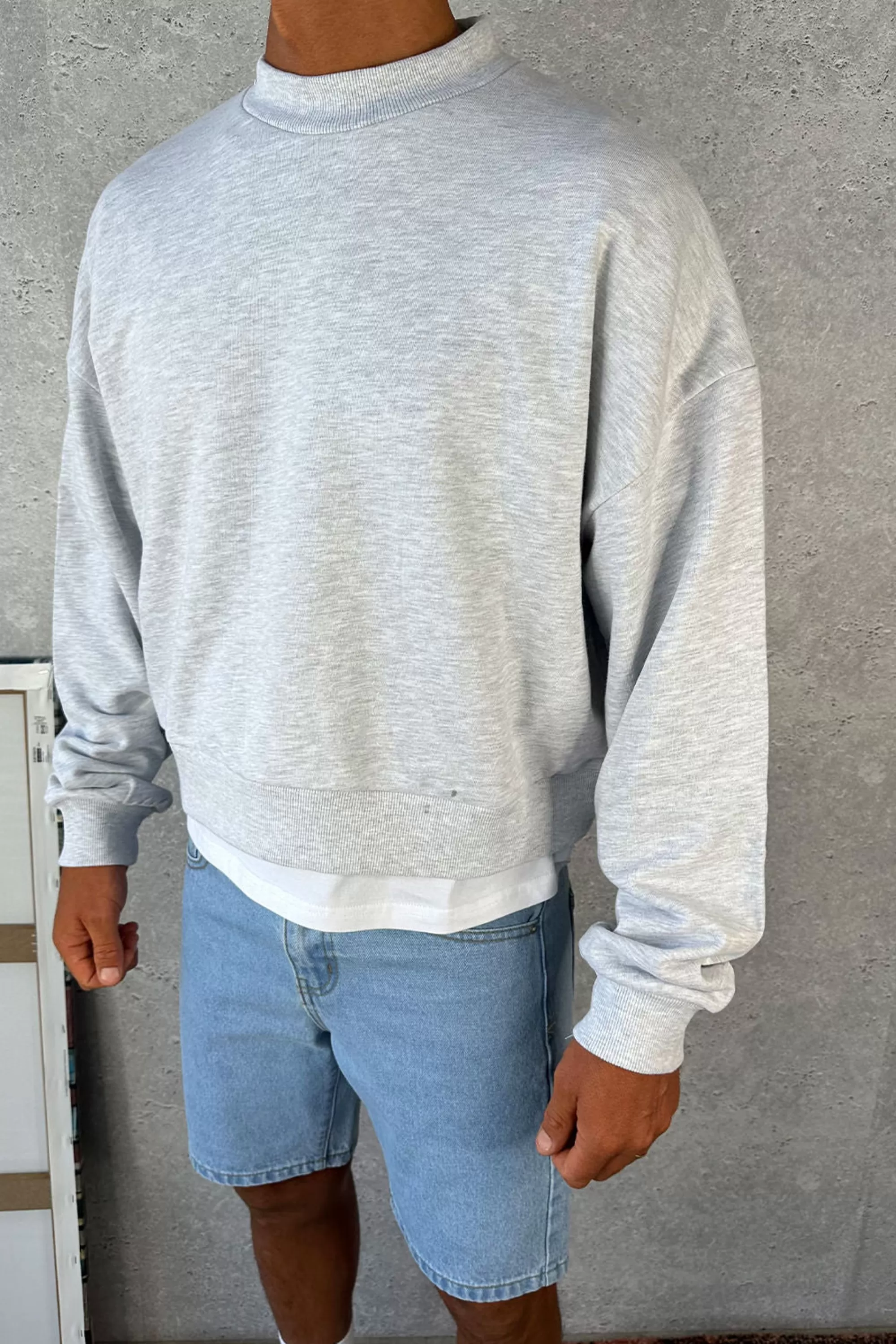 Hoodies & Sweaters>Sampson and Taylor Baxter Crop Box Sweater Heather Grey