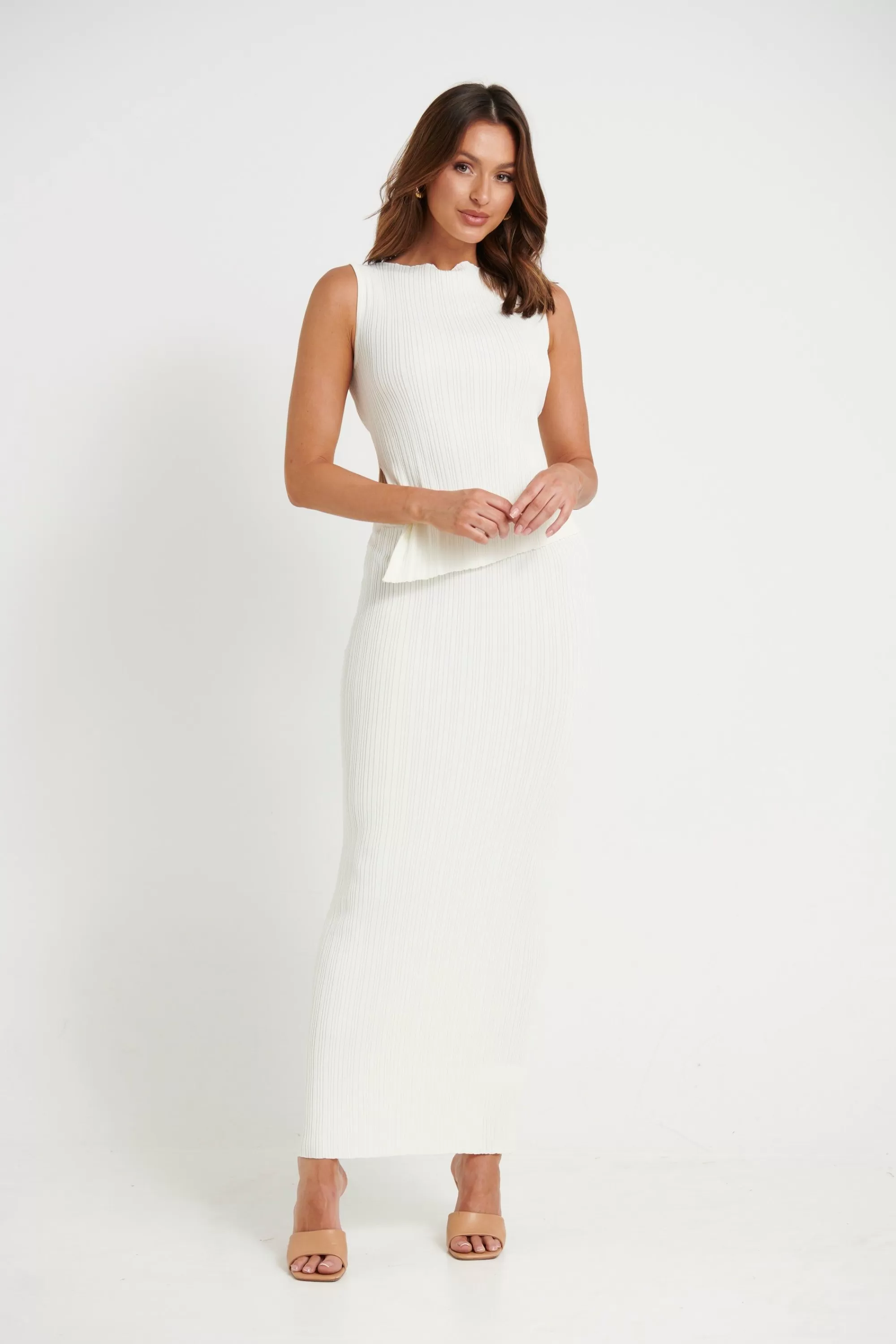 Skirts>Label Levverage Bella Ribbed Skirt White - Final Sale