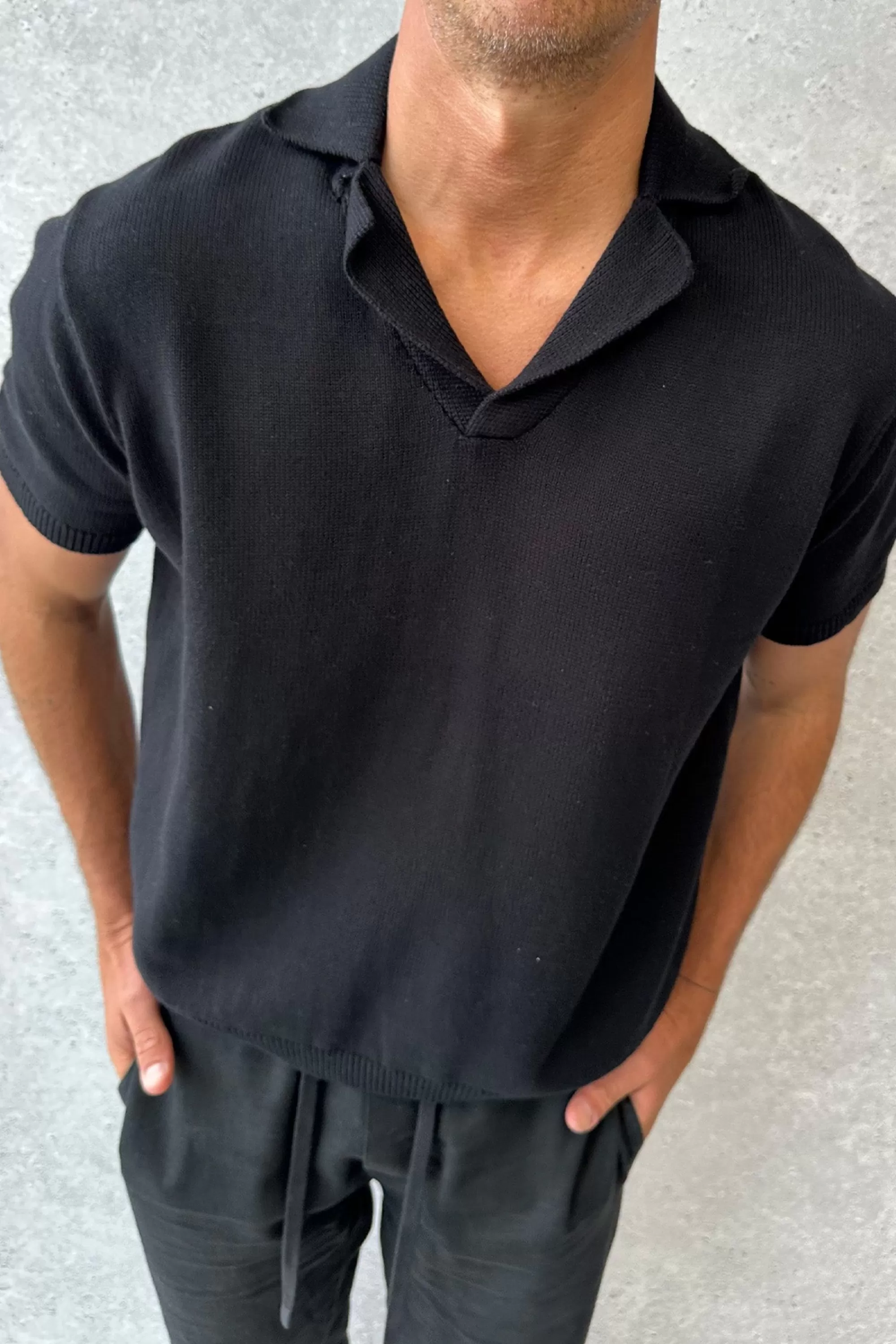 Shirts>Sampson and Taylor Brody Knit Polo Black