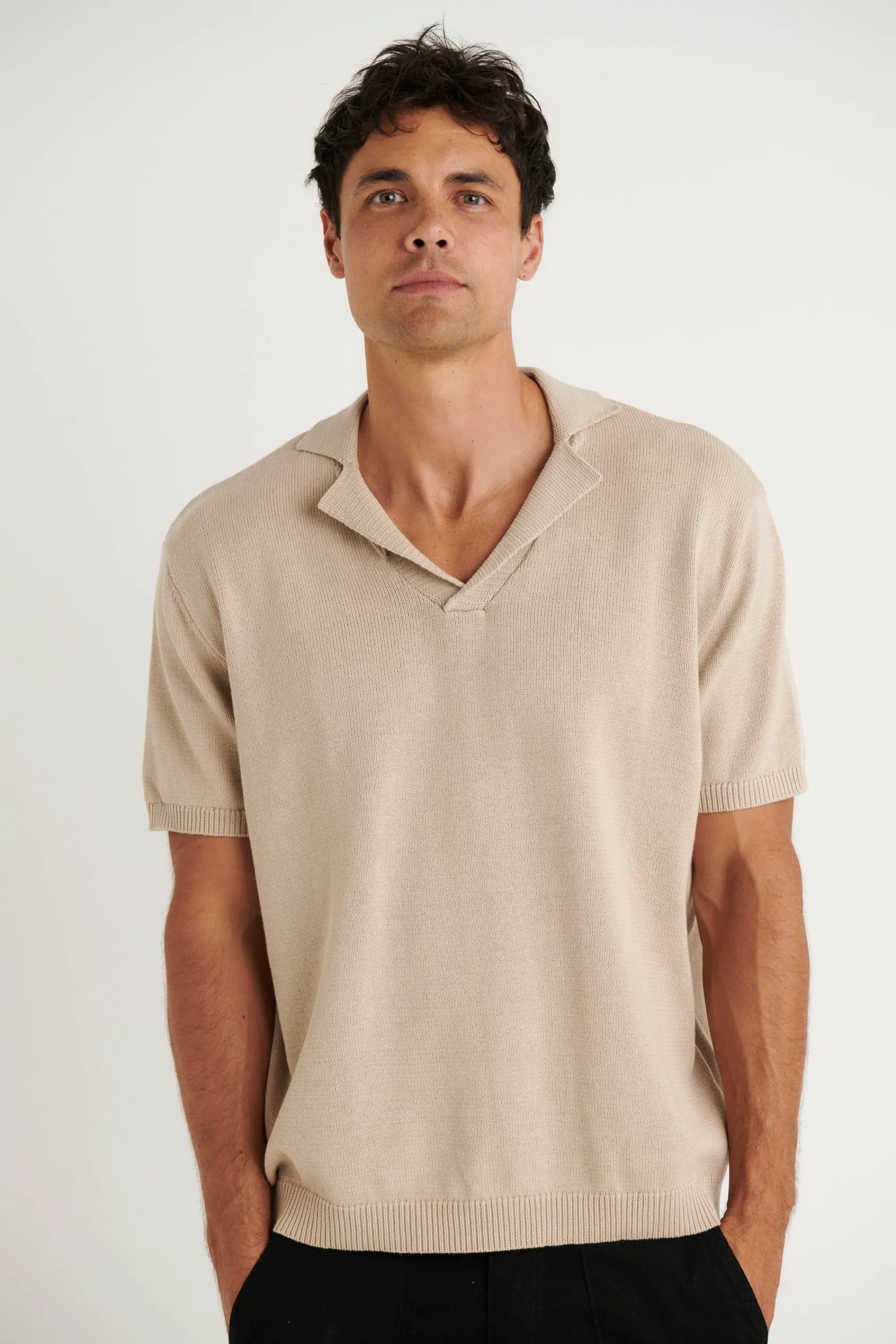 Shirts>Sampson and Taylor Brody Knit Polo Oat