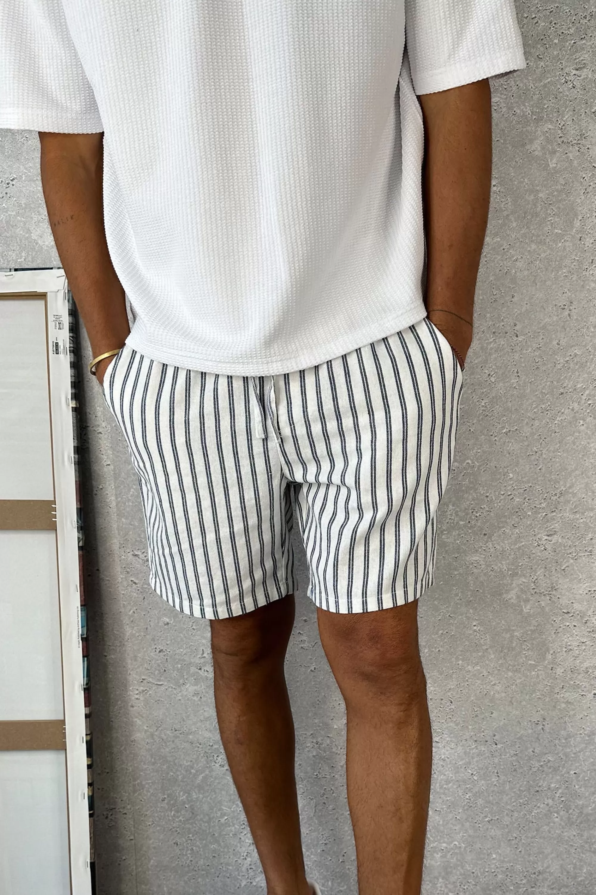 Shorts>Sampson and Taylor Capri Cotton Short Navy Stripe