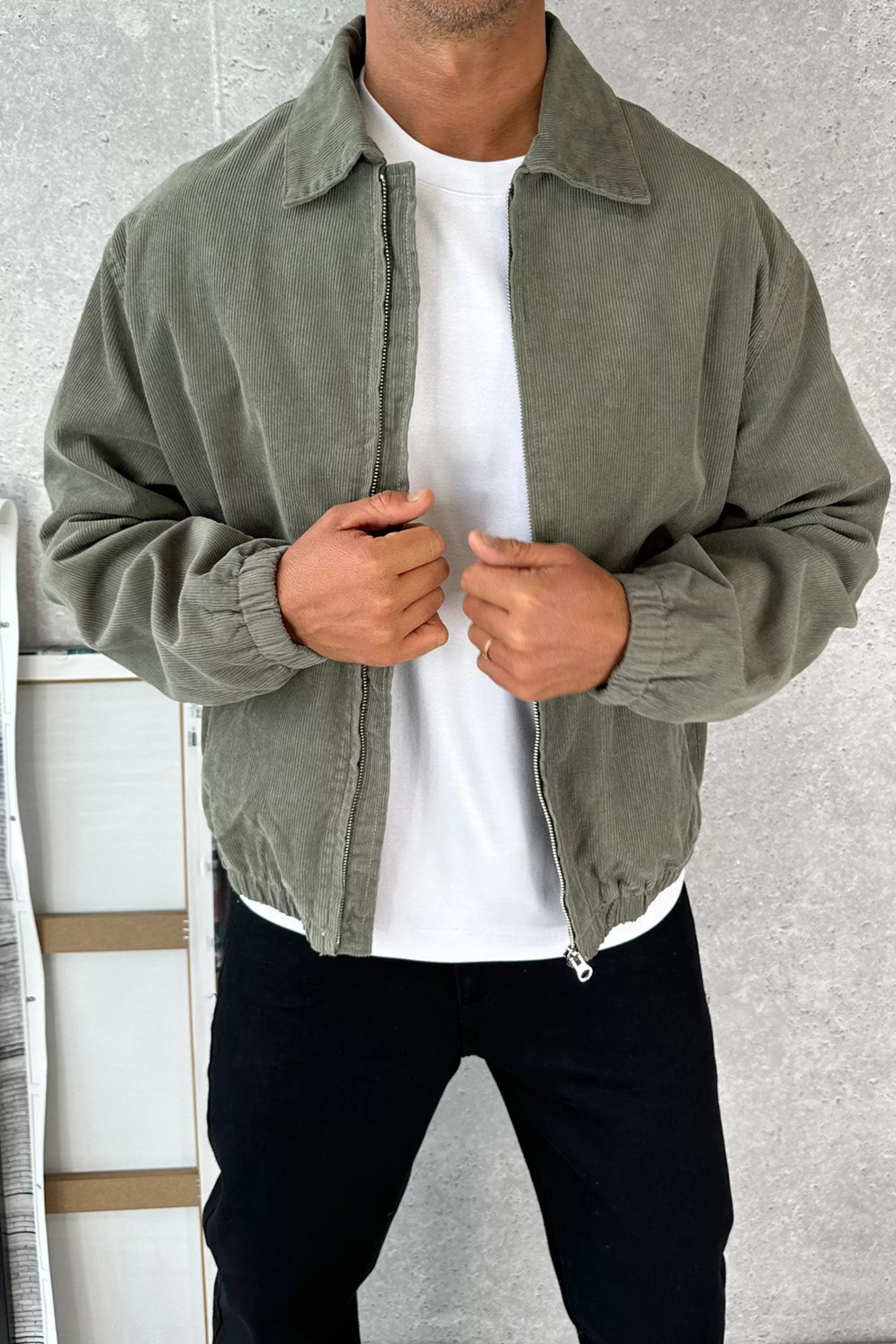 Jackets>Sampson and Taylor Collar Cord Bomber Khaki