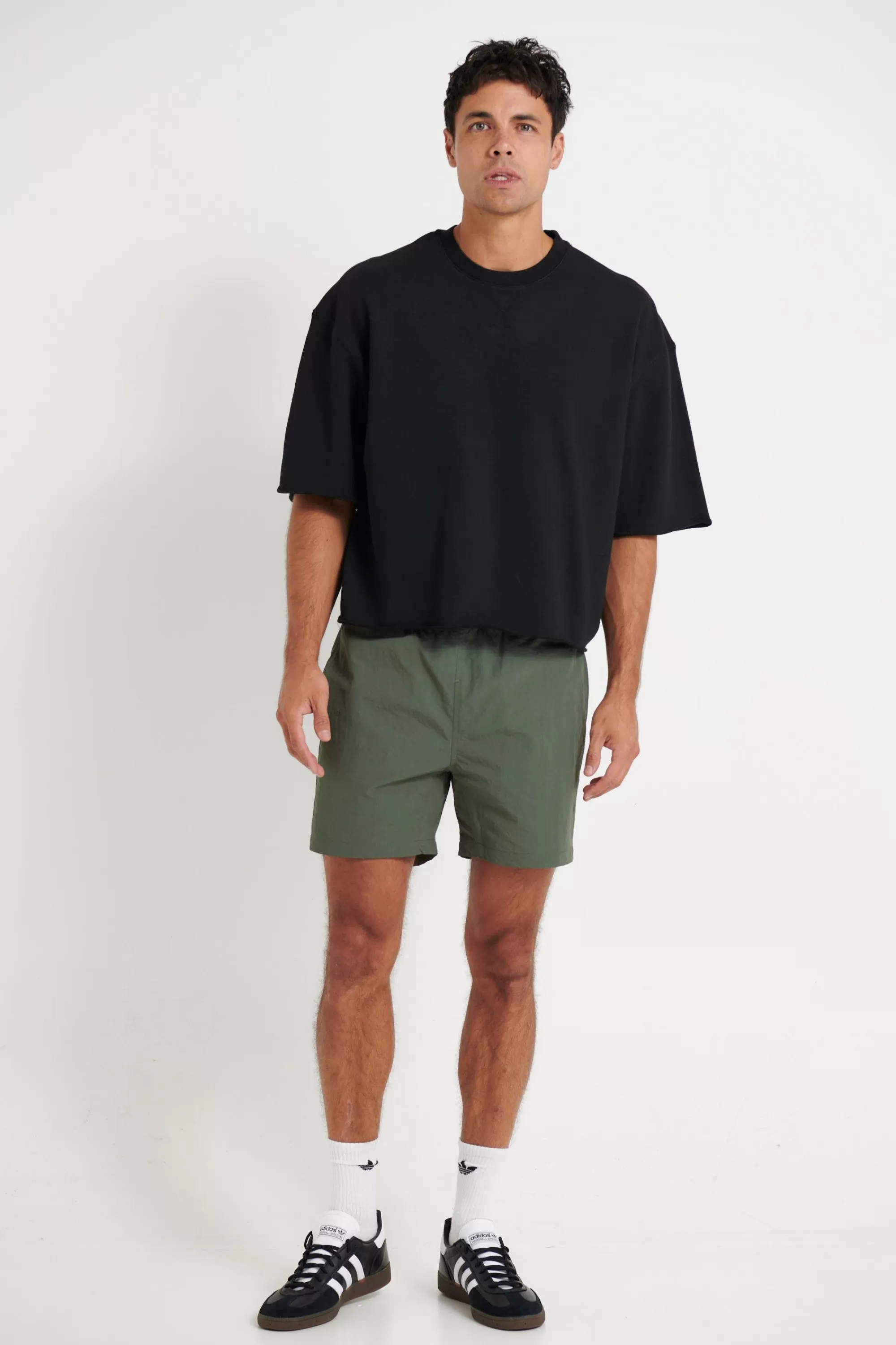 Tees>Sampson and Taylor Crop Box Fleece Tee Wash Black