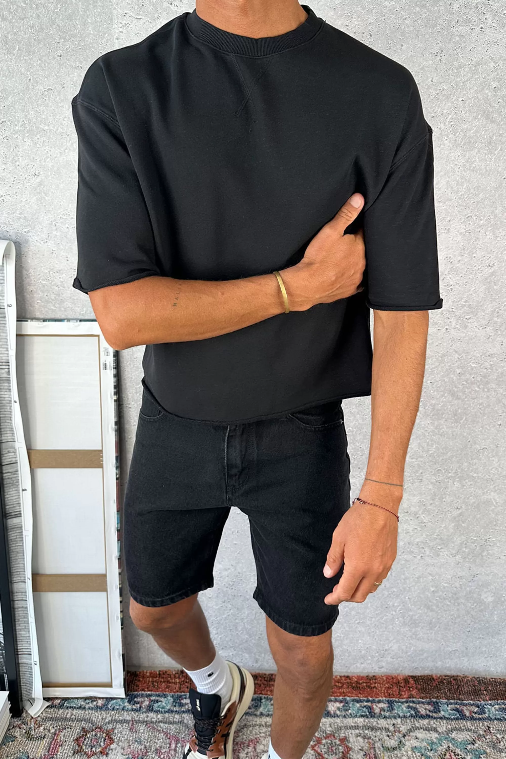 Tees>Sampson and Taylor Crop Box Fleece Tee Wash Black