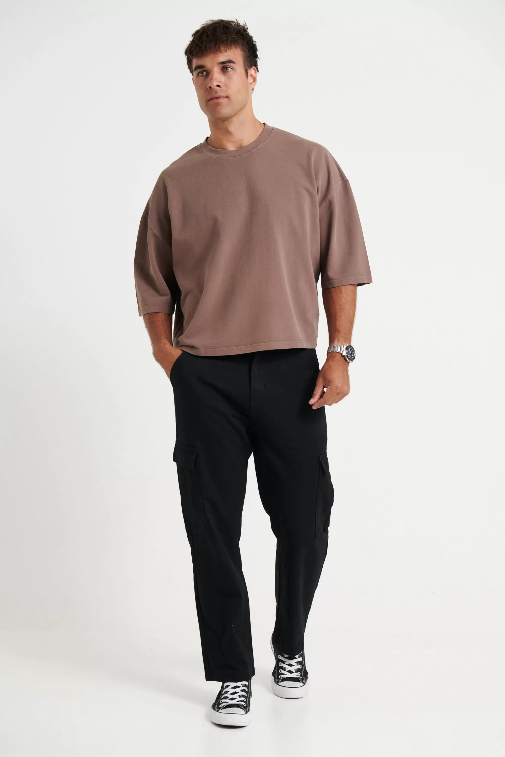 Tees>Sampson and Taylor Crop Box Tee Pique Choc