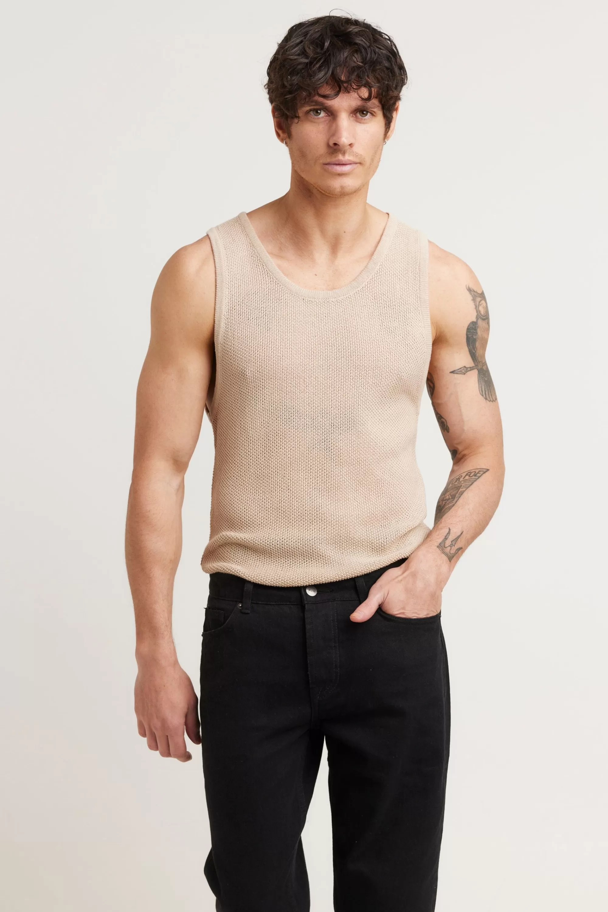 Tanks>Sampson and Taylor Dan Fine Knit Tank Oat - Final Sale