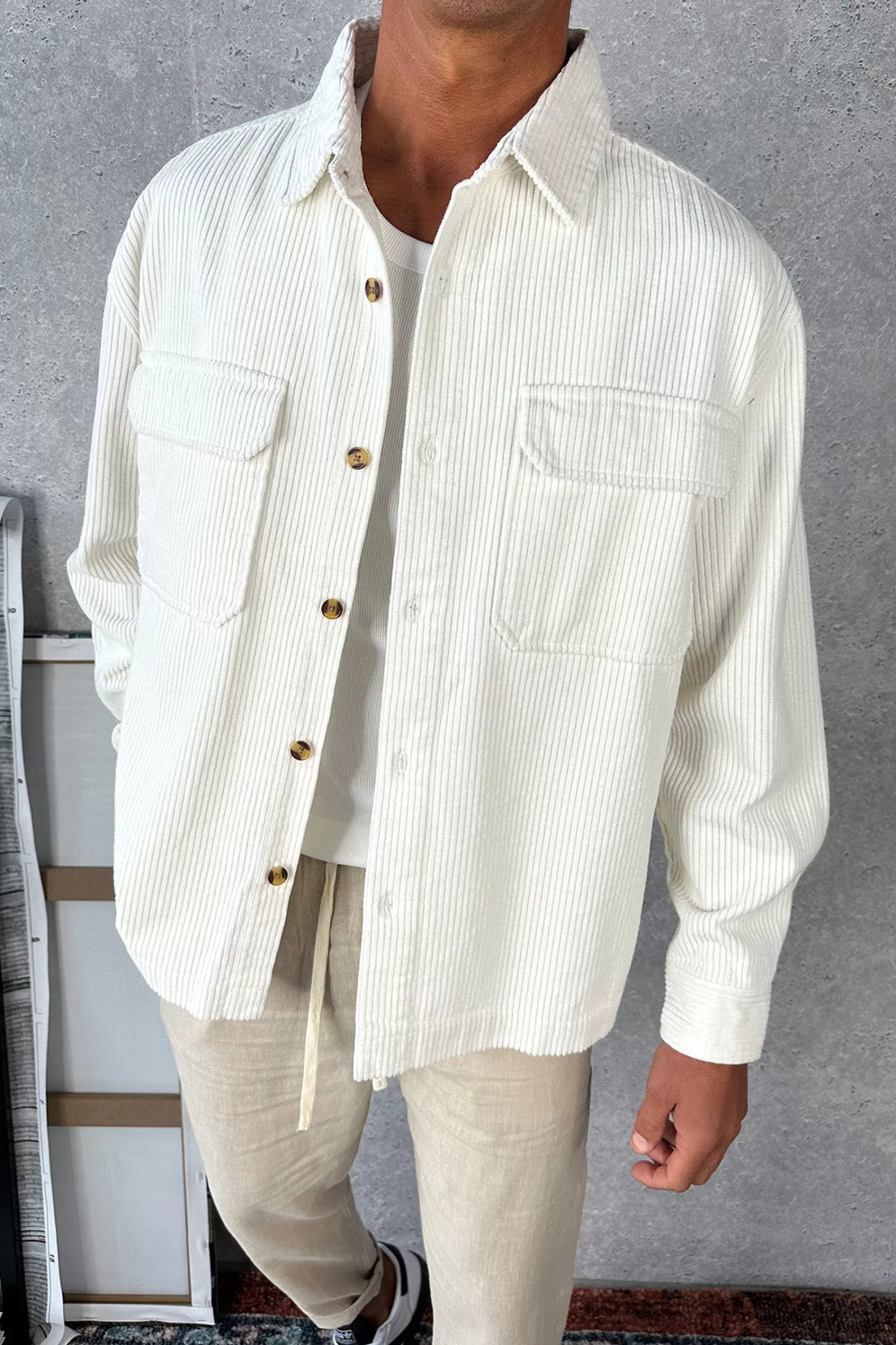 Shirts>Sampson and Taylor Dion Cord Overshirt Ivory