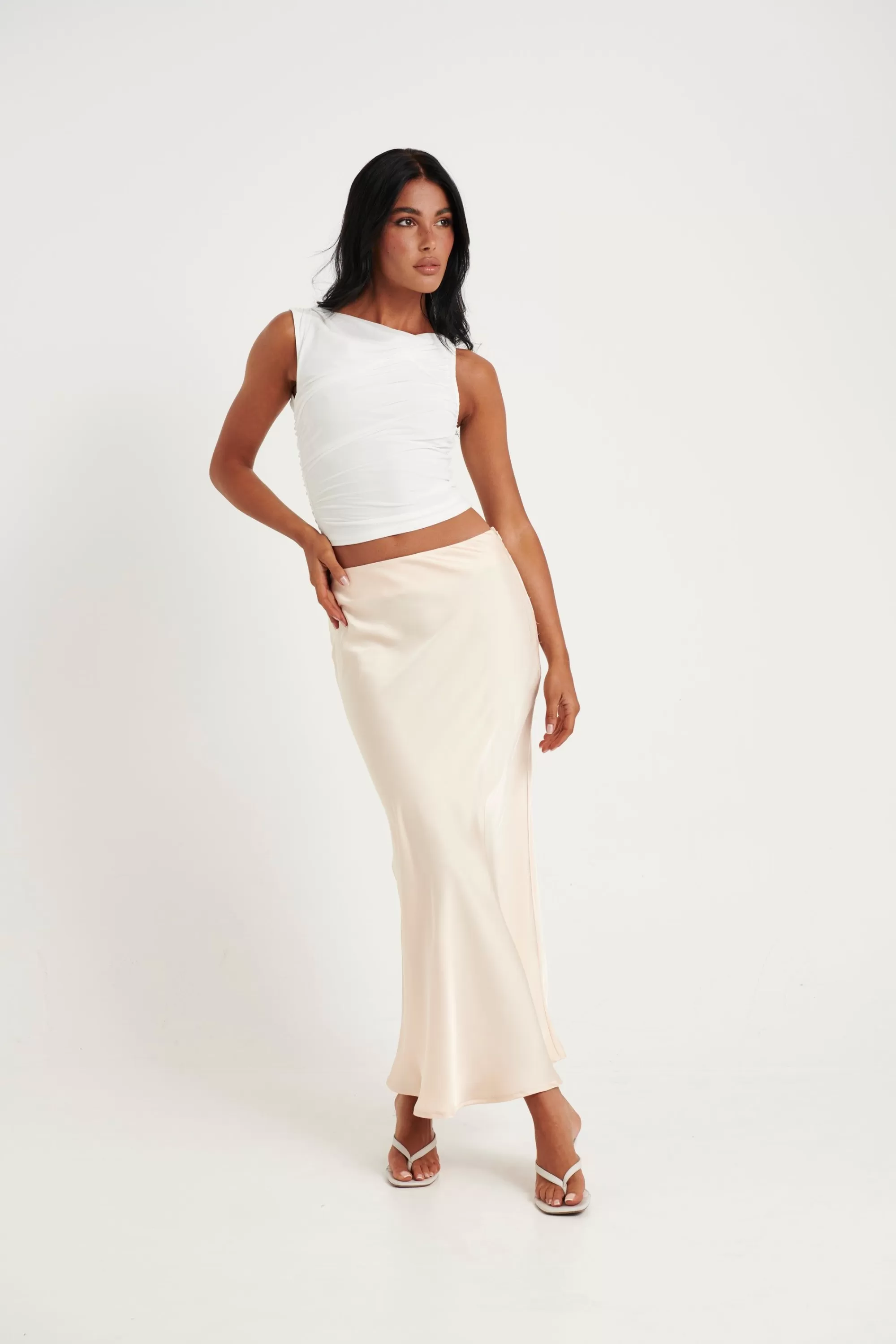 Skirts>Light The Fuze Dove Midi Skirt Champagne