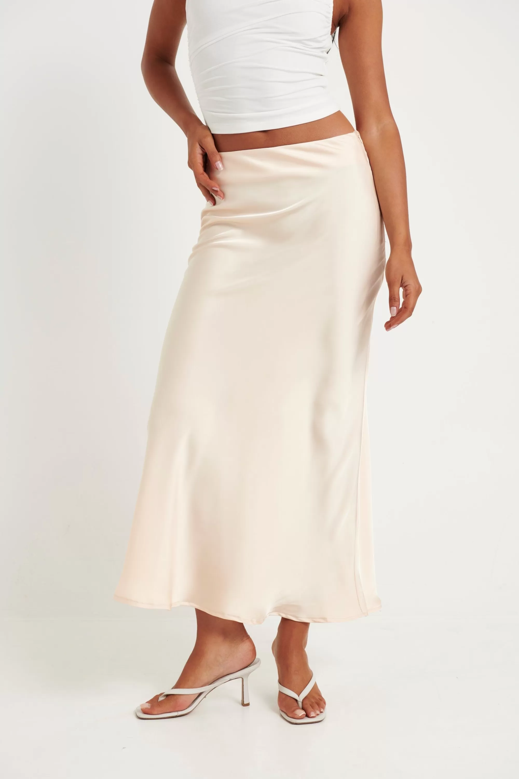 Skirts>Light The Fuze Dove Midi Skirt Champagne