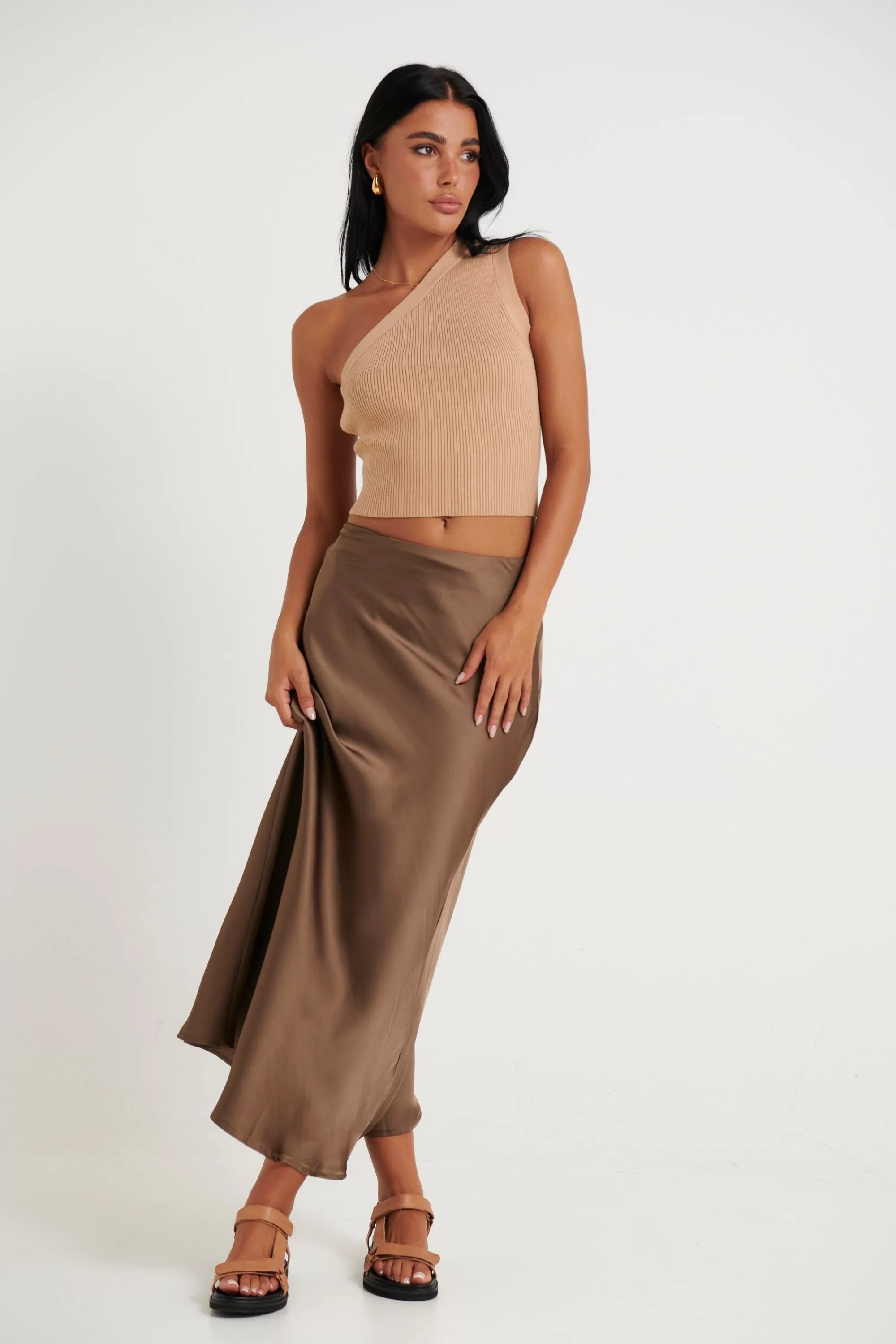 Skirts>Light The Fuze Dove Midi Skirt Chocolate