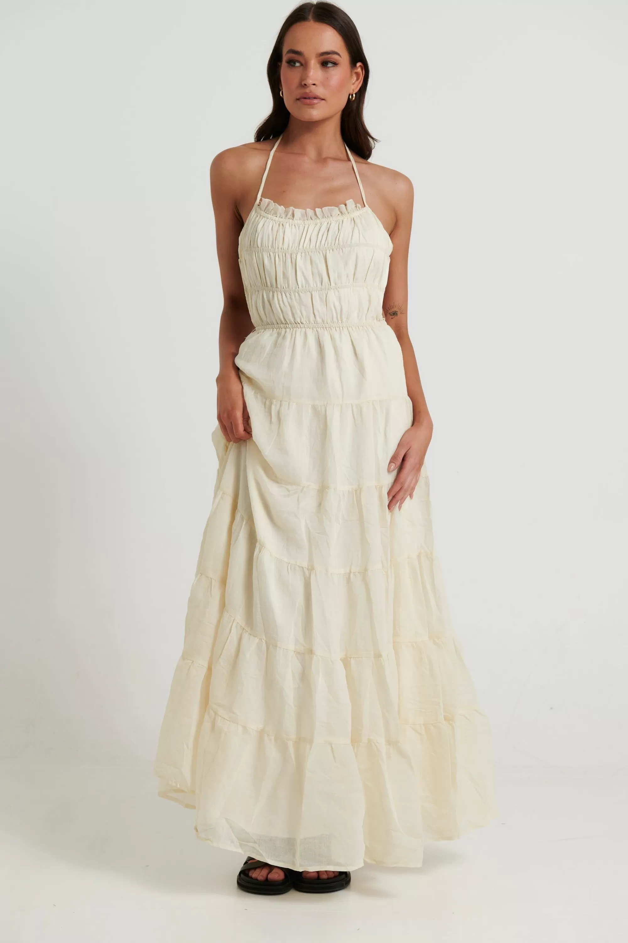 Dresses>Sasha u0026 Indikah Esther Maxi Dress Ivory