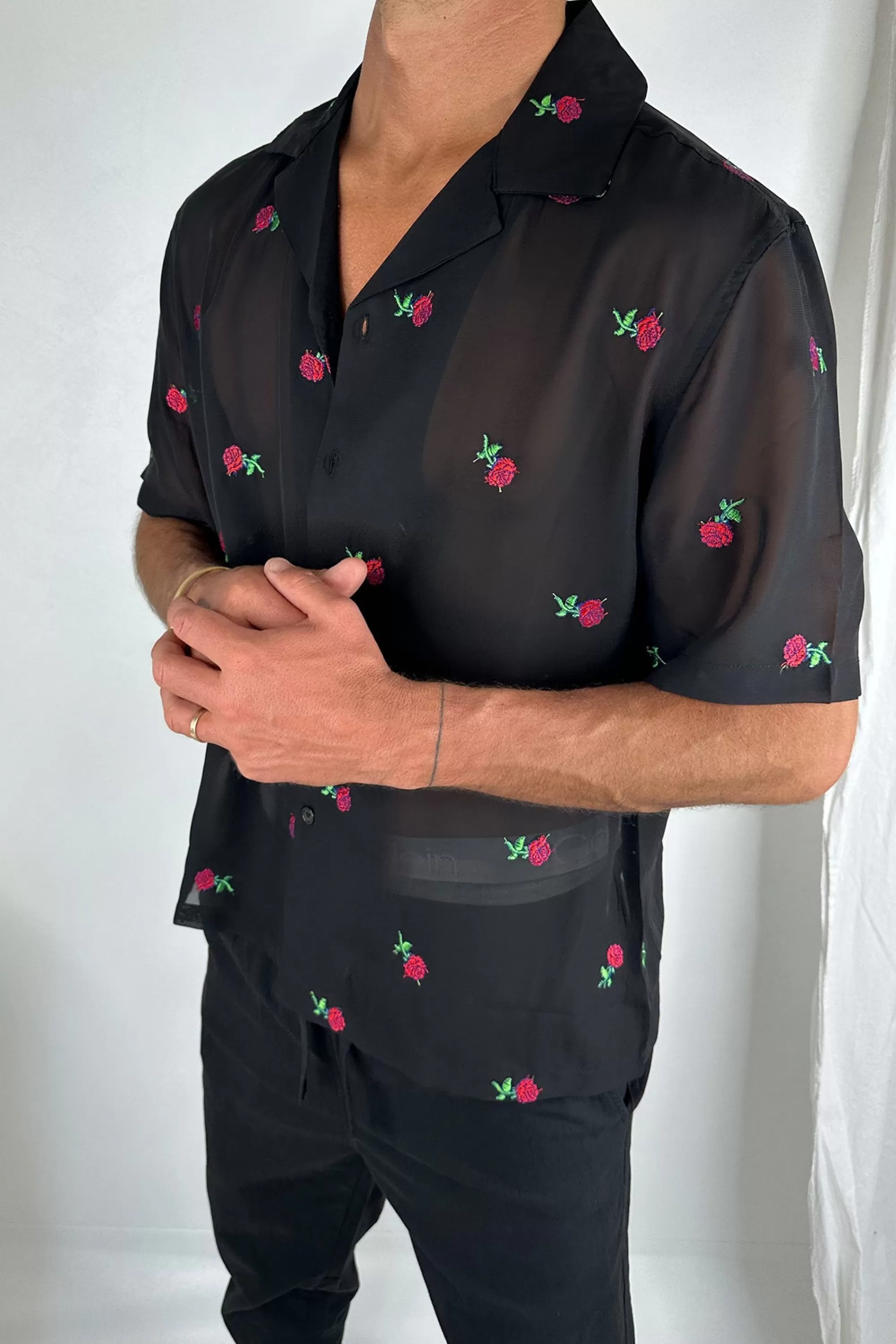 Shirts>Sampson and Taylor Felix Embroidery Shirt Black - Final Sale