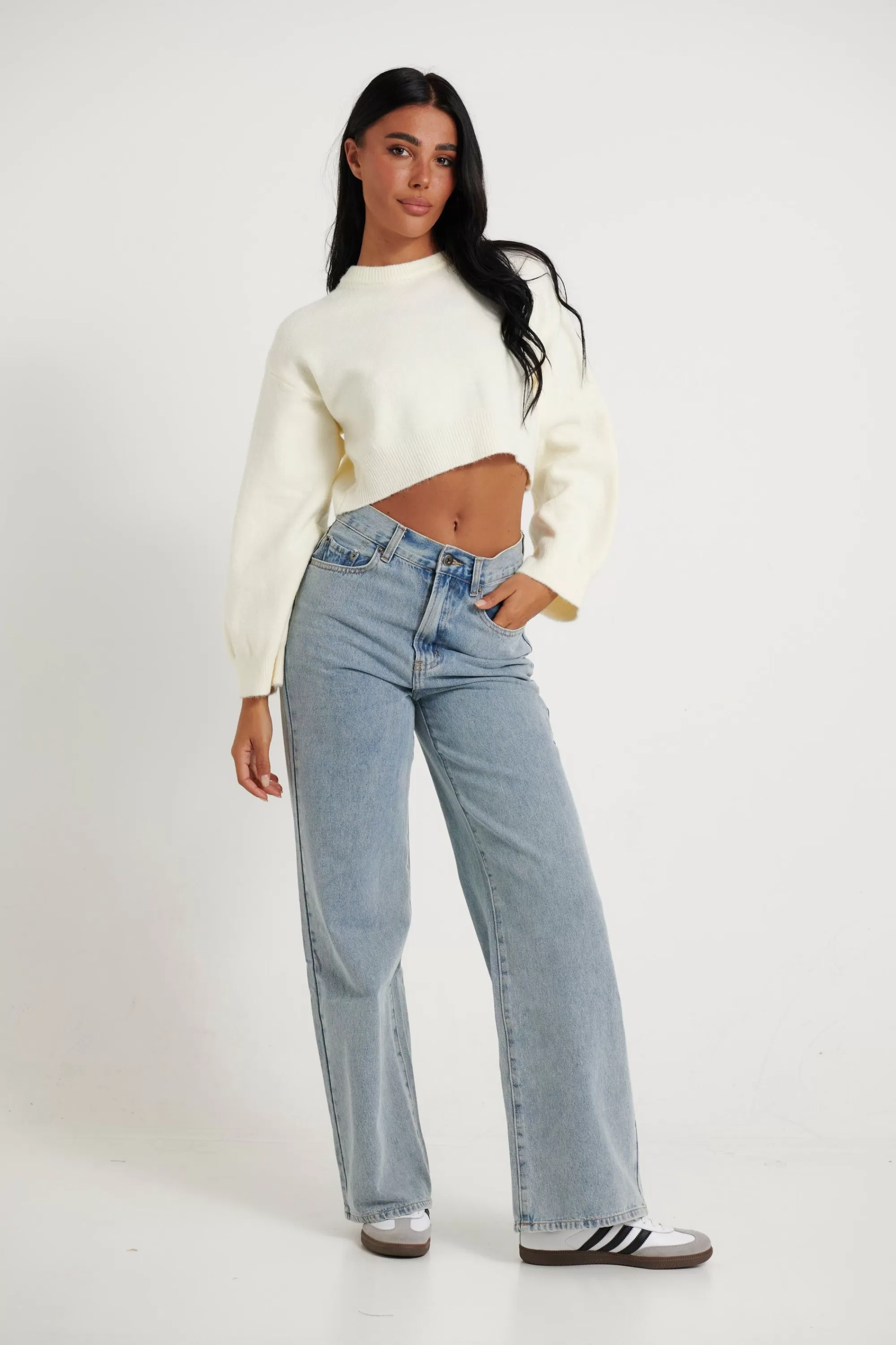 Knitwear>Oscar St Haven Crop Knit Cream