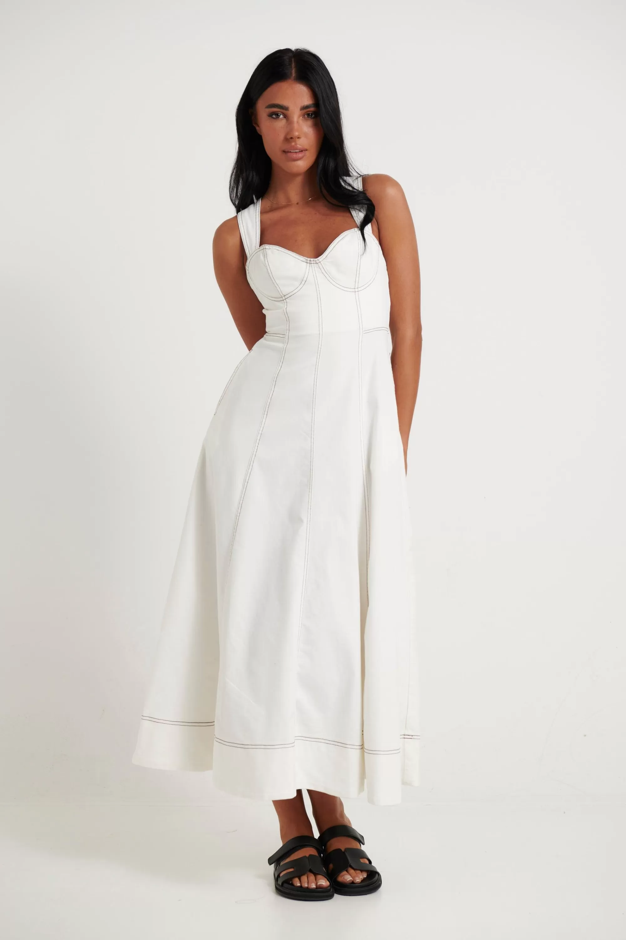 Denim>Sasha u0026 Indikah Holly Midi Dress White