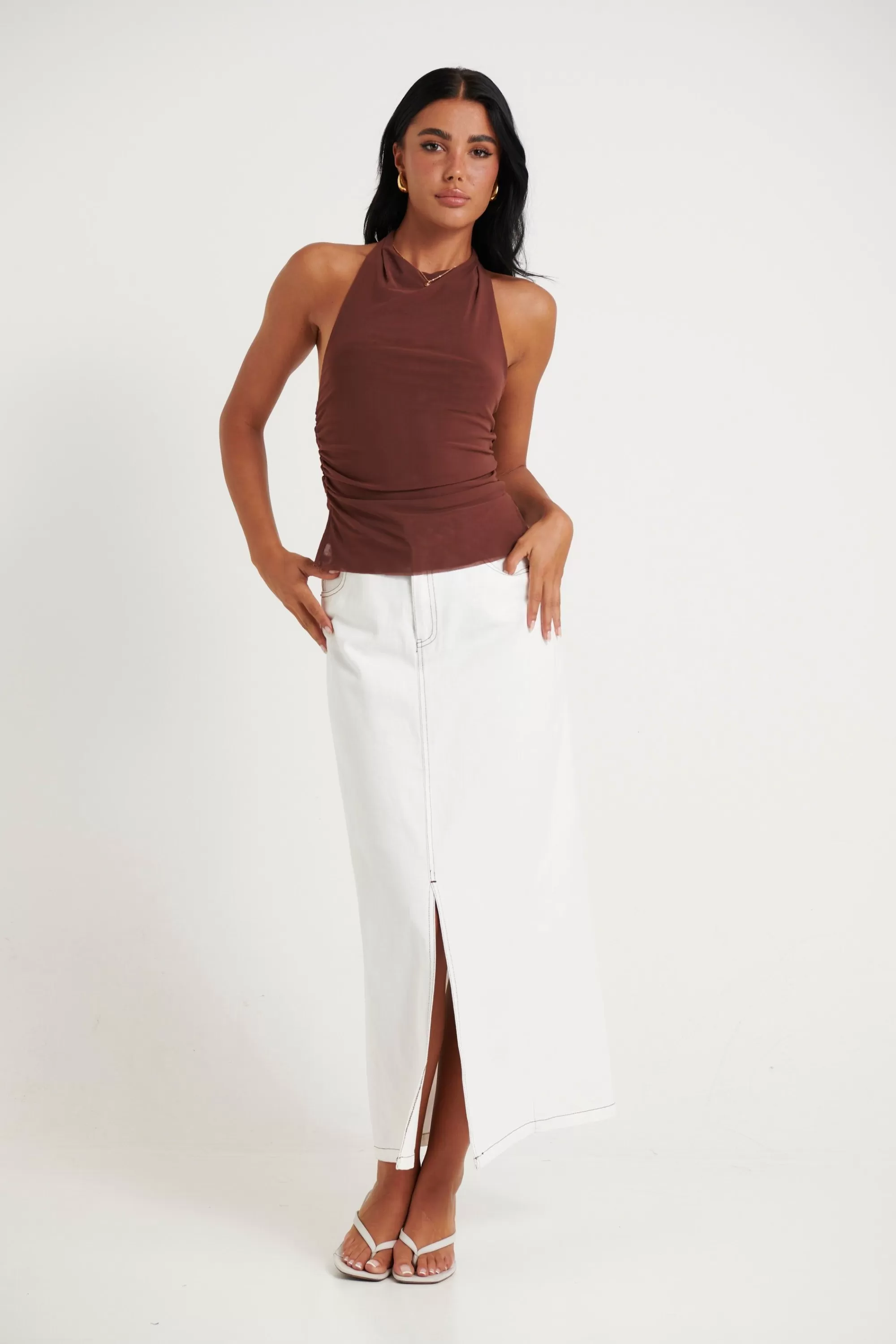 Denim>Pink Diamond Imogen Denim Maxi Skirt White