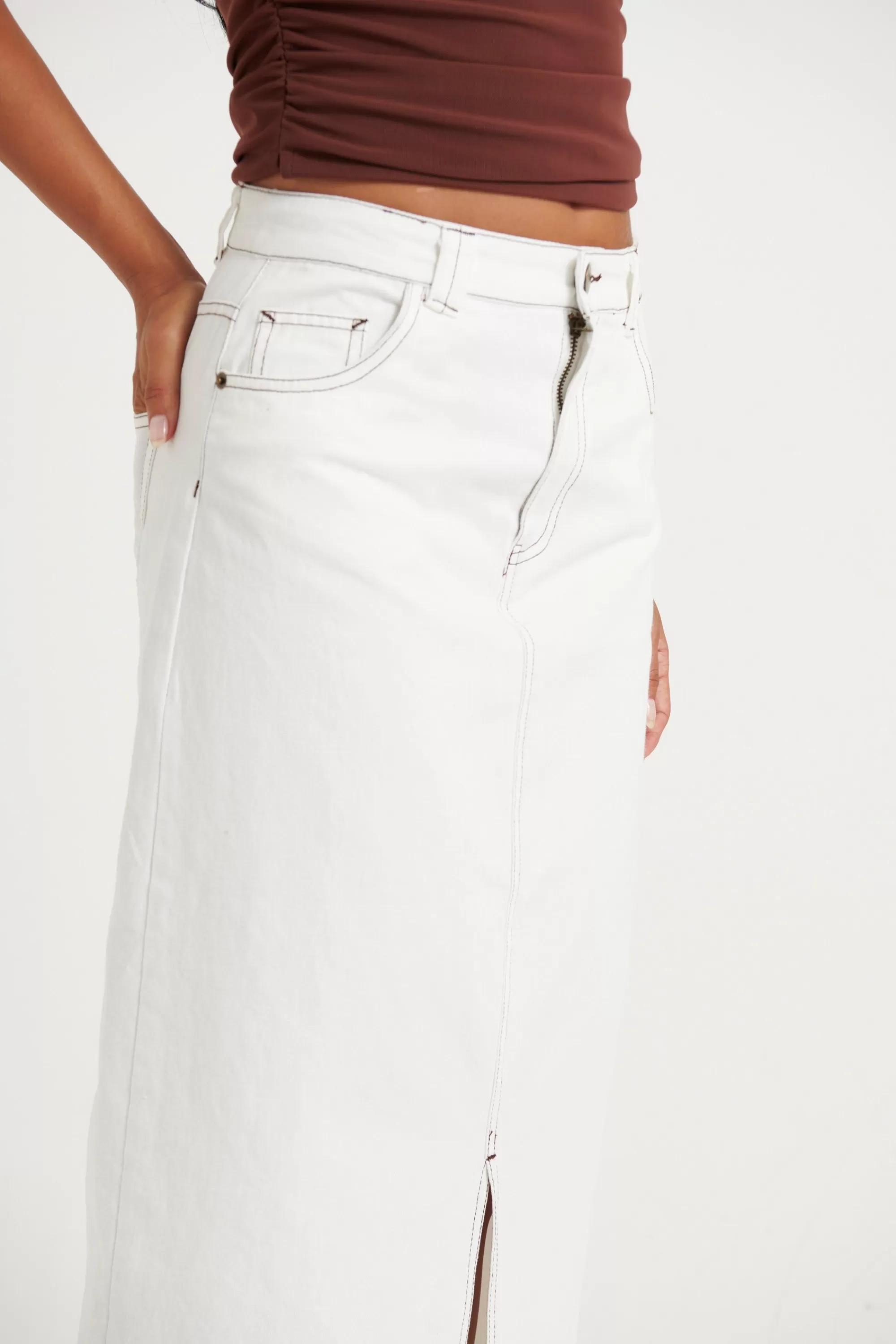 Denim>Pink Diamond Imogen Denim Maxi Skirt White