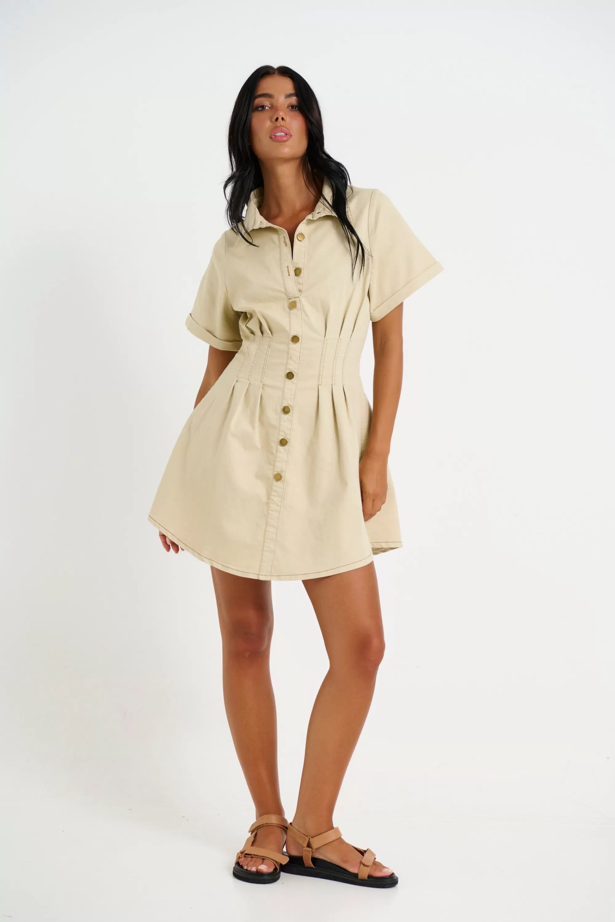 Denim>New Line Fashion Isobel Denim Dress Beige