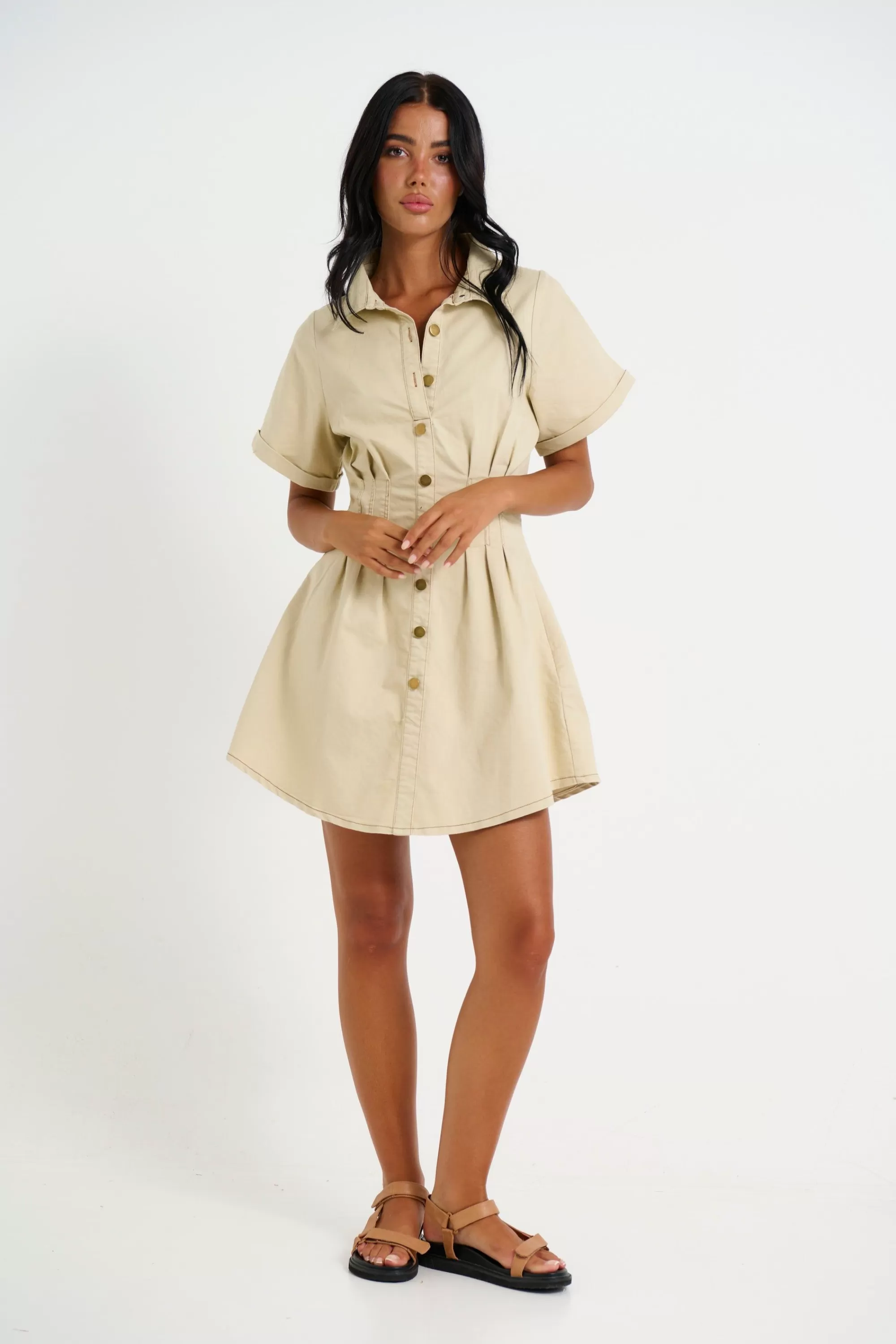 Denim>New Line Fashion Isobel Denim Dress Beige