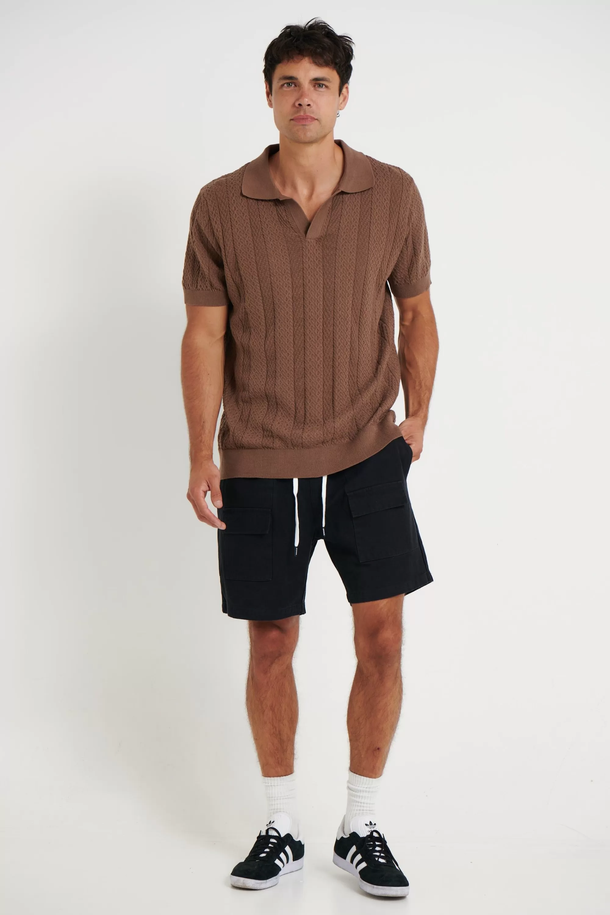 Shirts>Sampson and Taylor Joey Ribbed Detail Polo Choc - Final Sale