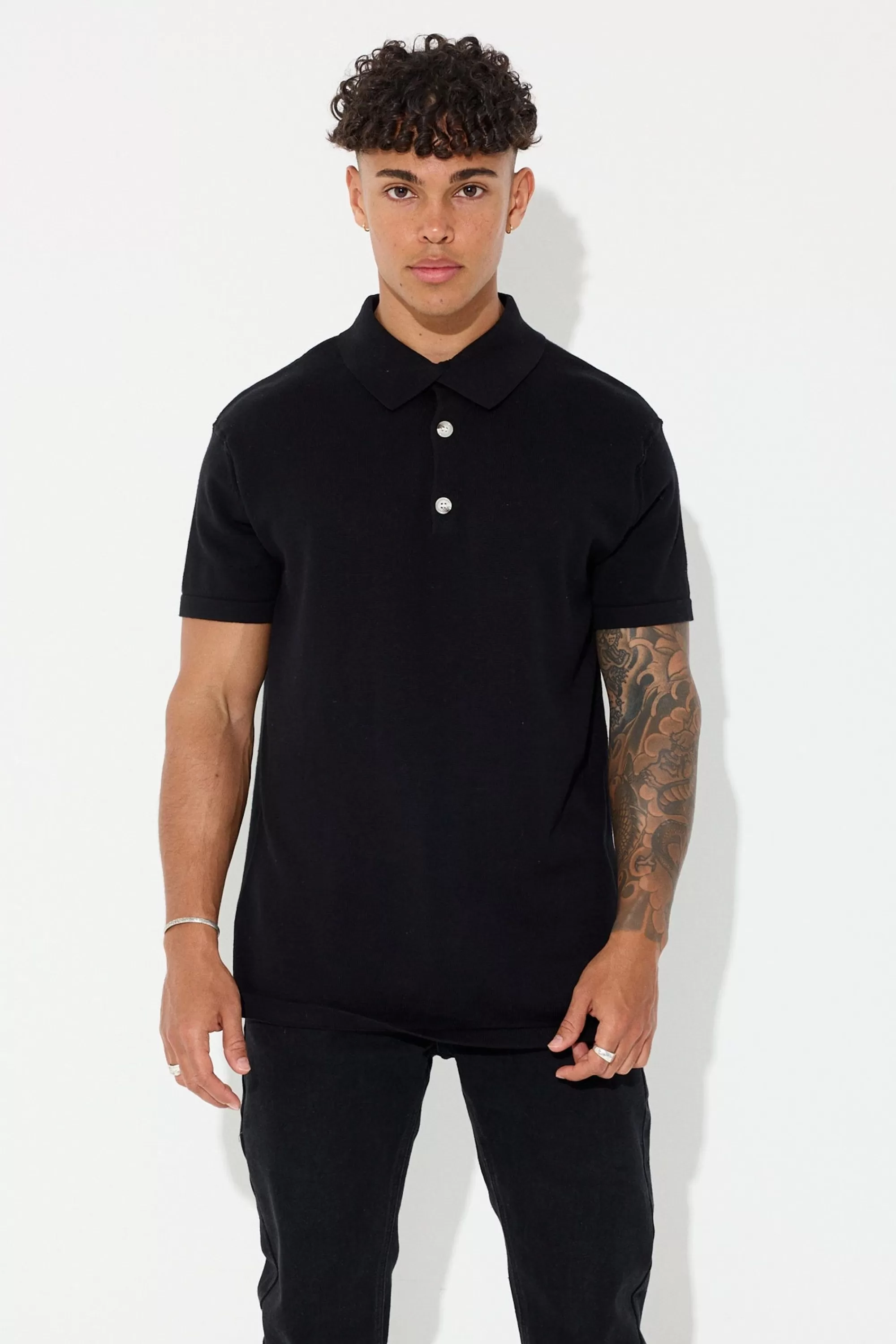 Shirts>Sampson and Taylor Julius Knit Polo Black