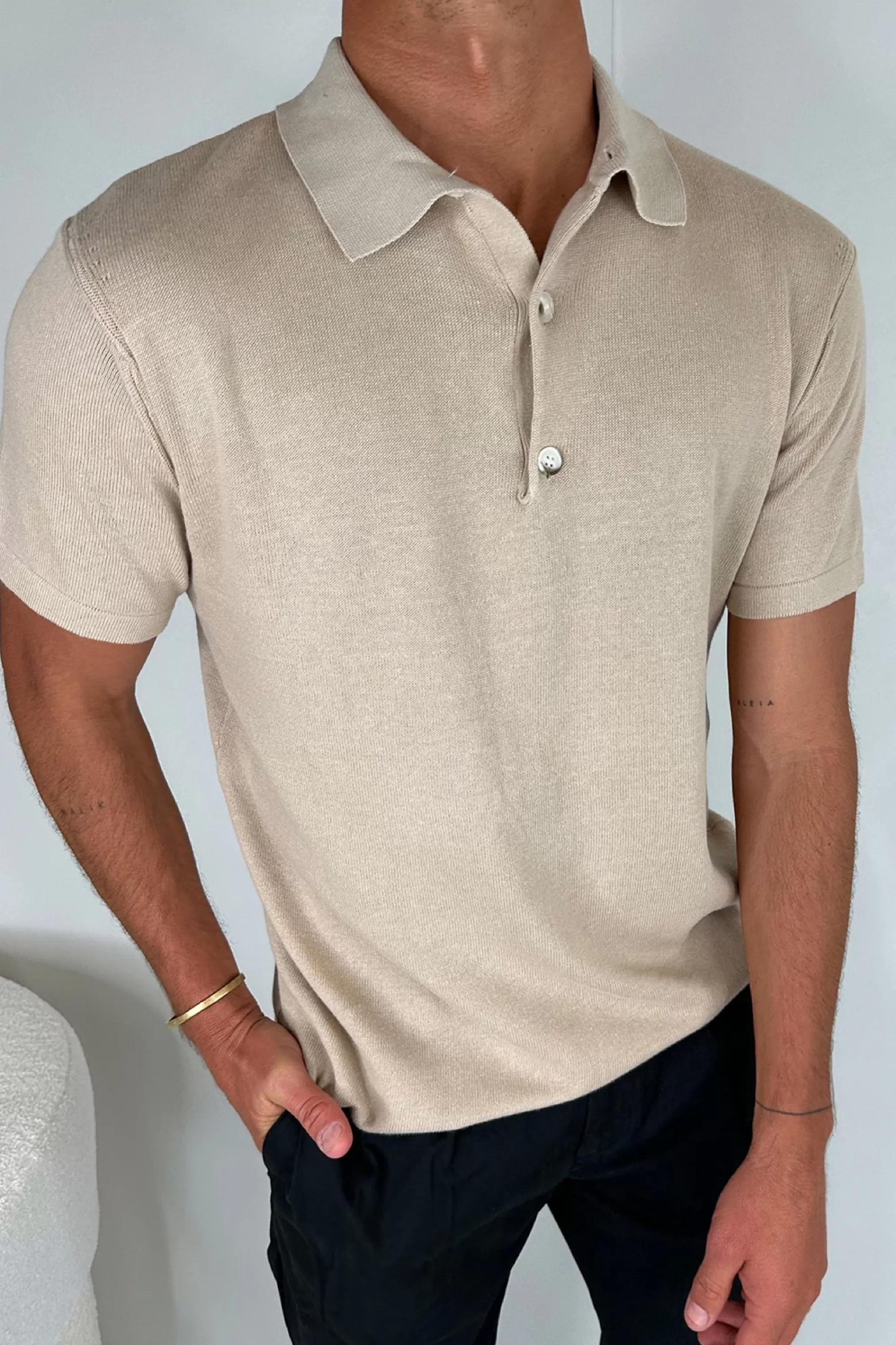 Shirts>Sampson and Taylor Julius Knit Polo Oat