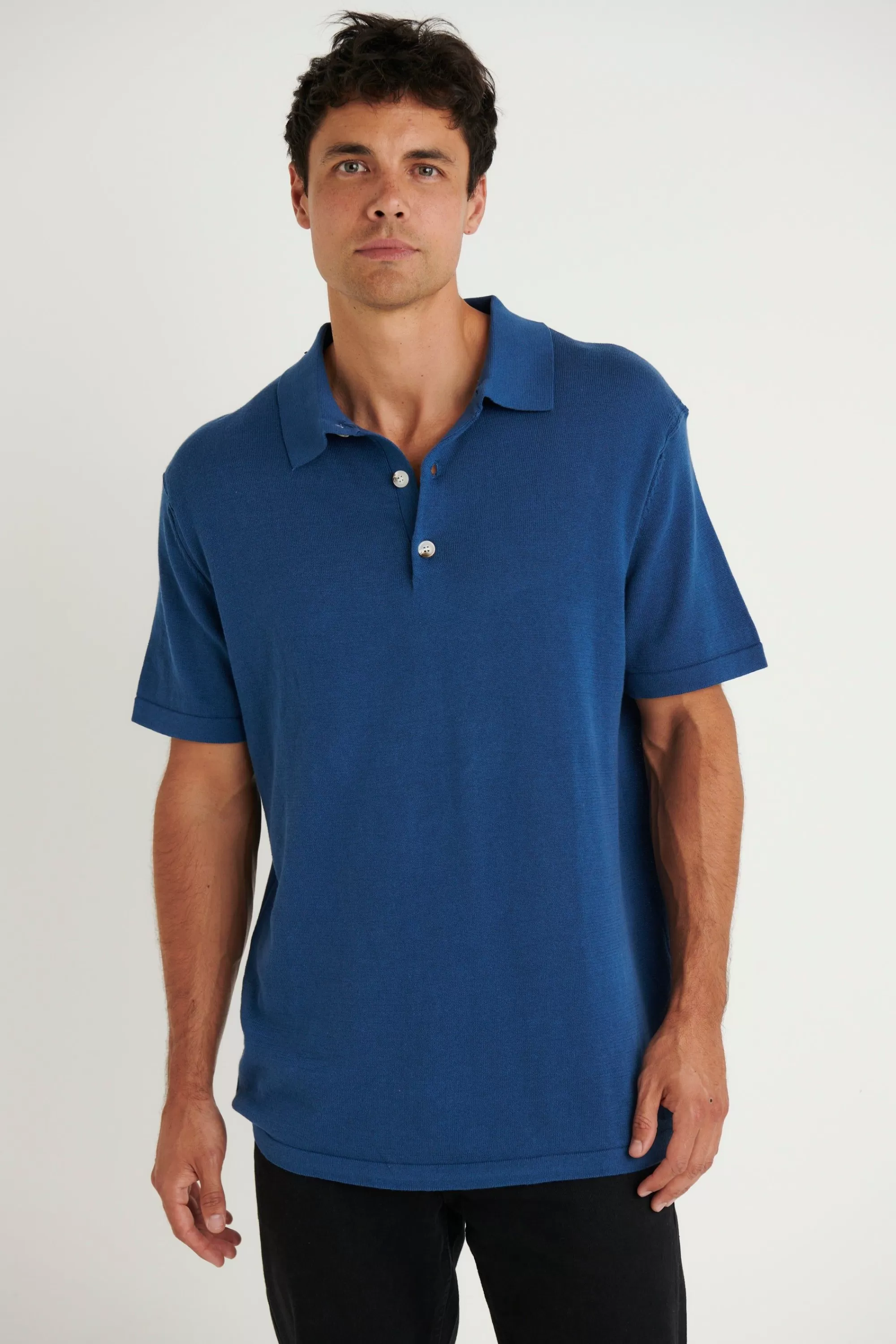 Shirts>Sampson and Taylor Julius Knit Polo Soft Blue - Final Sale