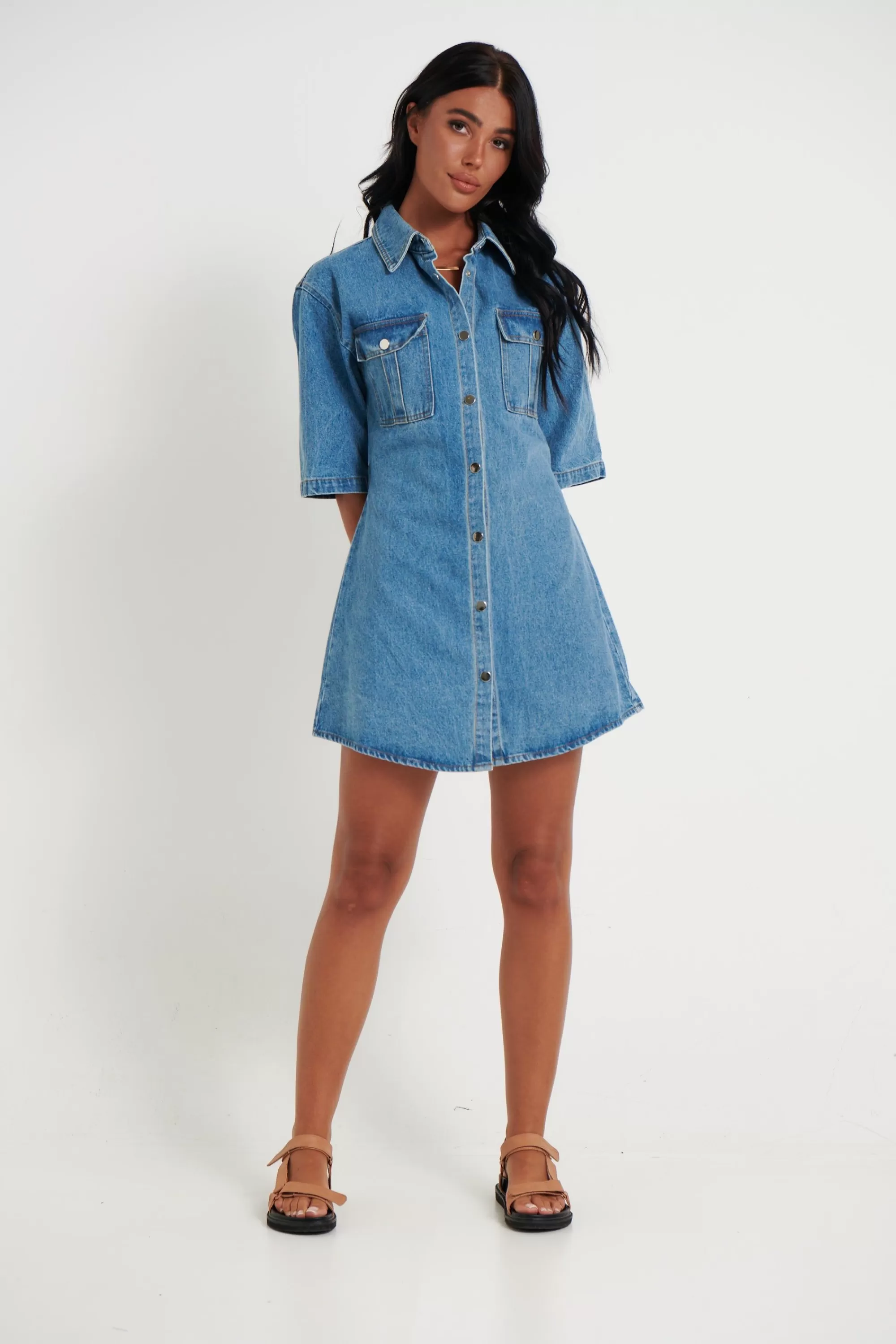 Denim>New Line Fashion Kaneisha Denim Dress Light Blue