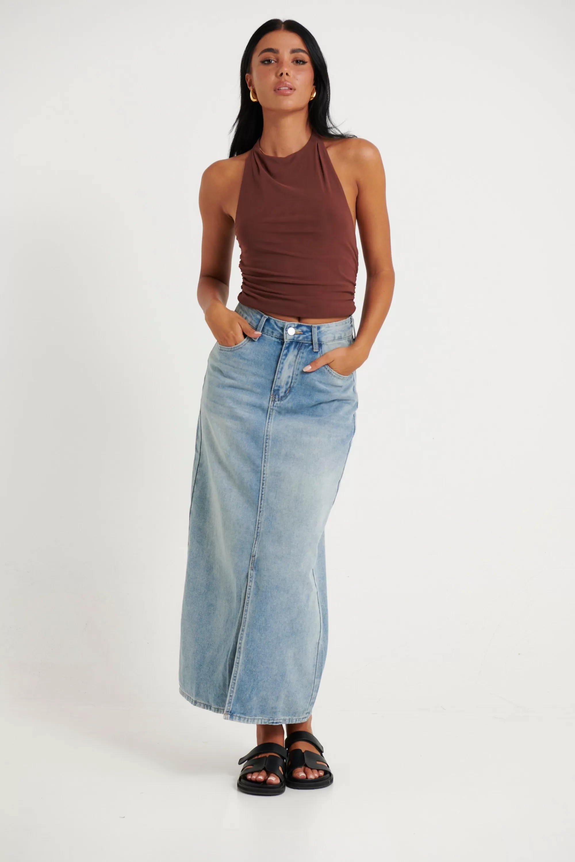 Denim>Pink Diamond Katherine Denim Maxi Skirt