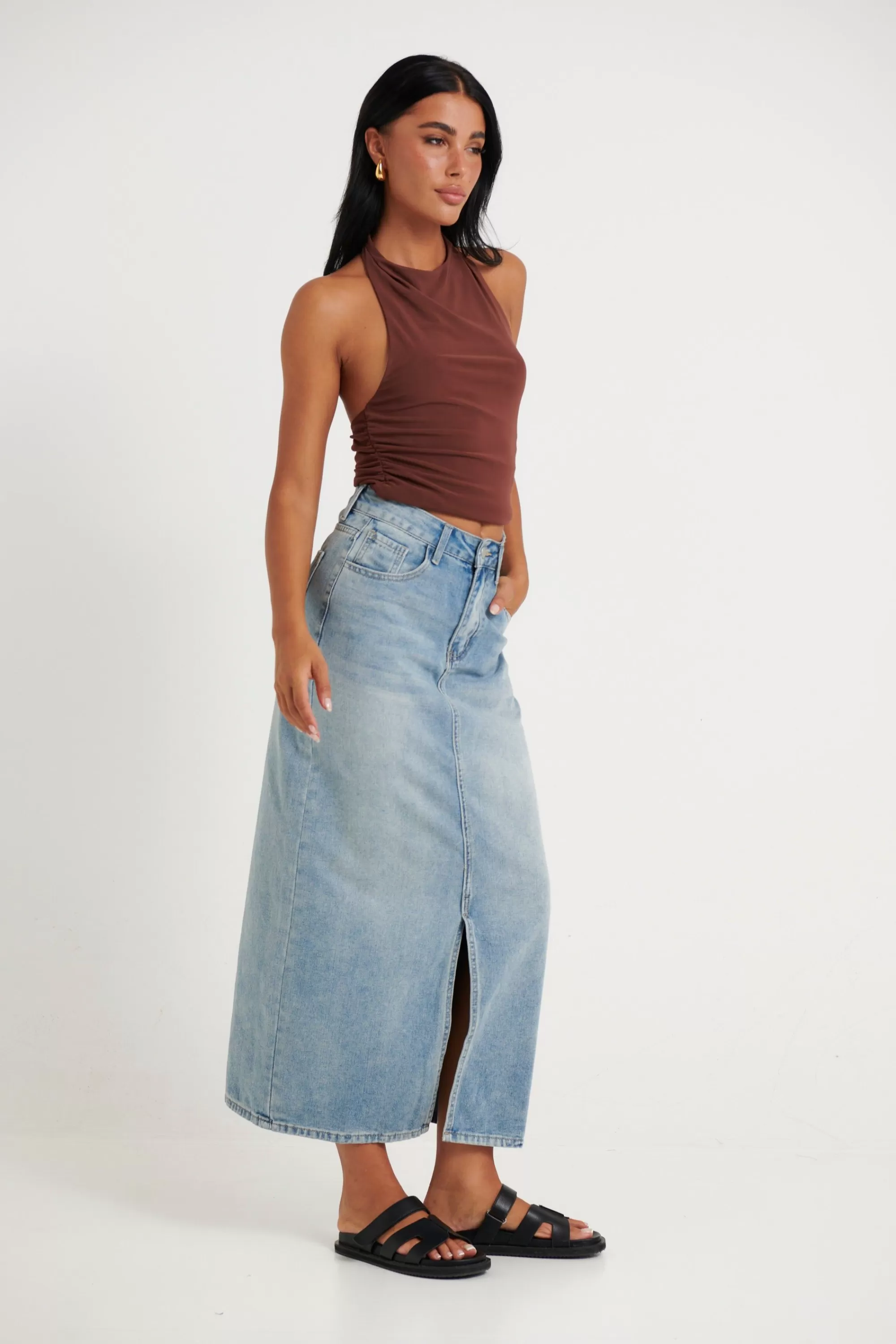 Denim>Pink Diamond Katherine Denim Maxi Skirt