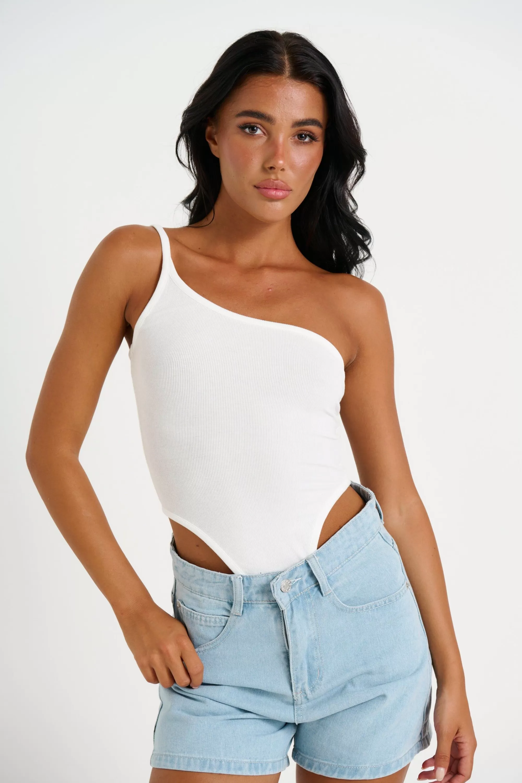 Bodysuits>8 Birdies Kiki One Shoulder Bodysuit White - Final Sale