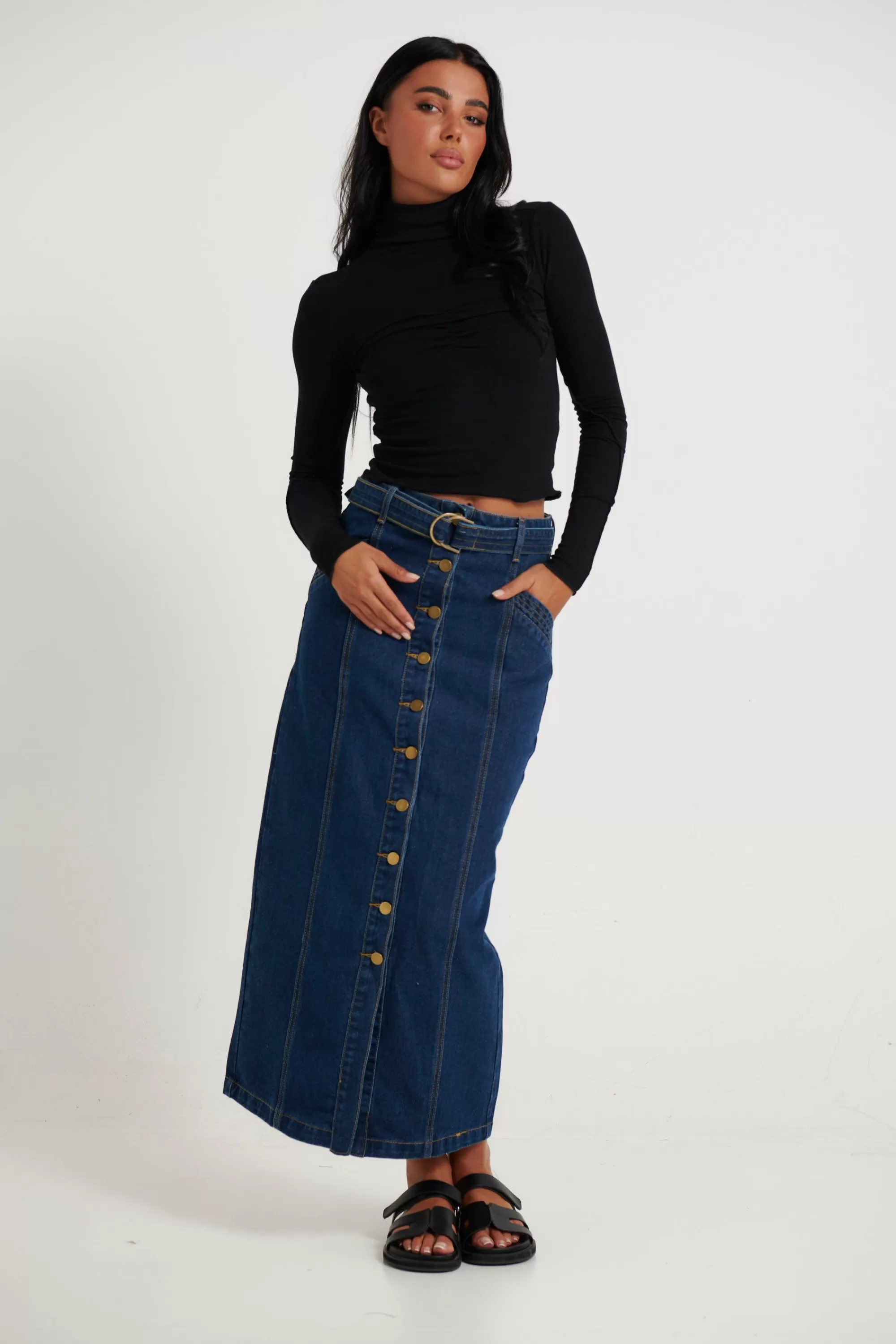 Skirts>BRONZE SNAKE Kimberley Midi Skirt Dark Denim