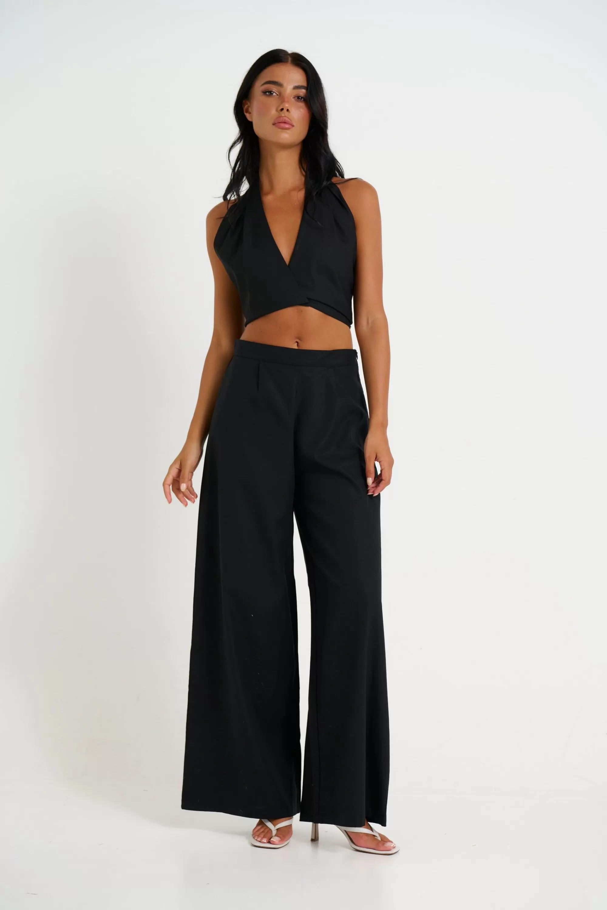 Tops>Pink Diamond Lexi Halter Neck Top Black - Final Sale