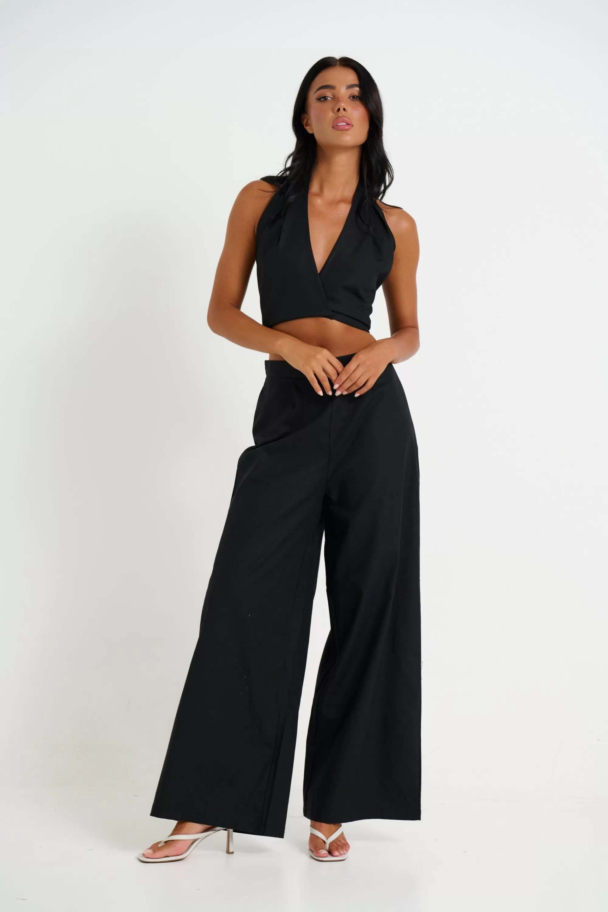 Pants>Pink Diamond Lexi Wide Leg Pant Black - Final Sale