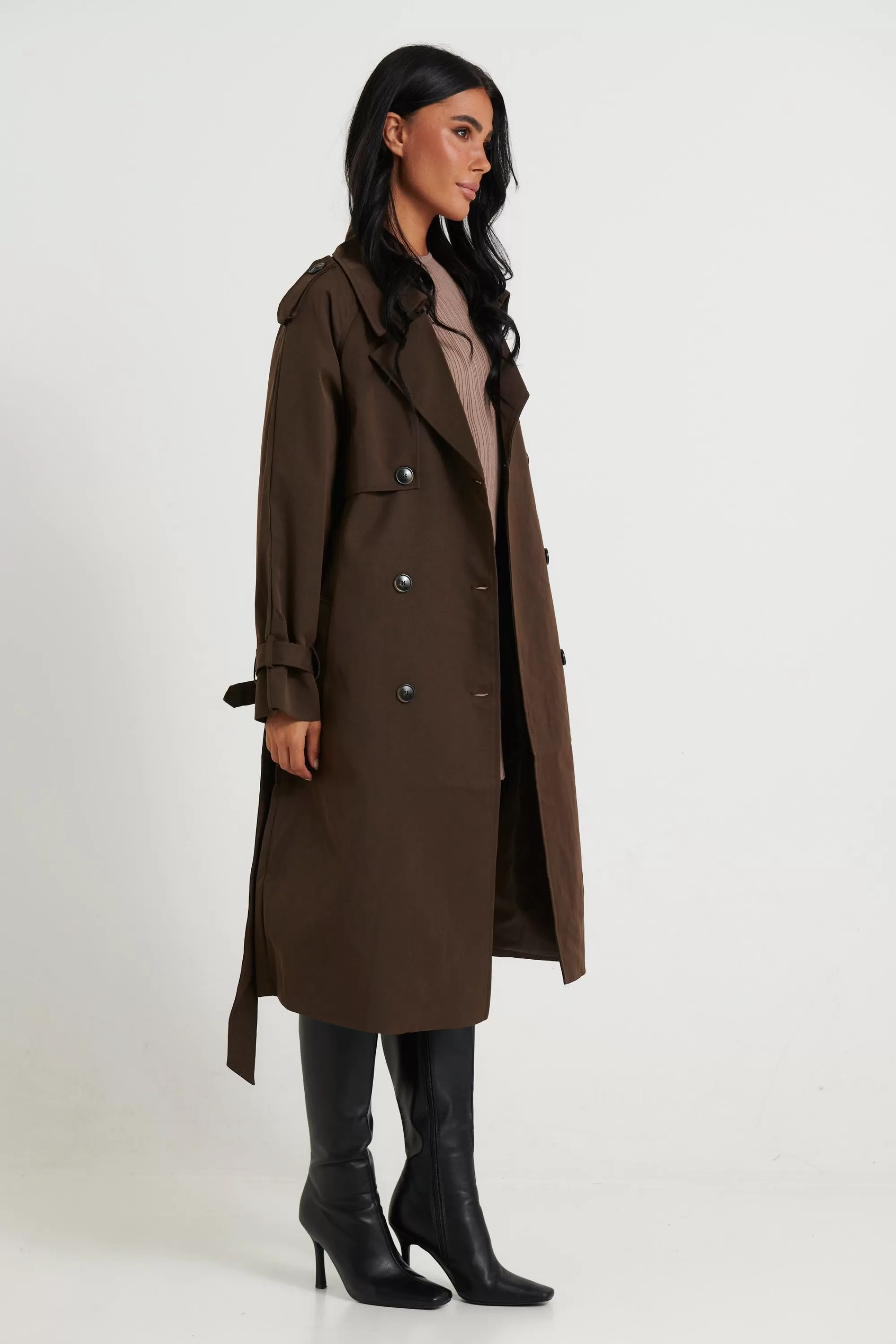 Jackets & Blazers>New Line Fashion Lia Trench Dark Brown