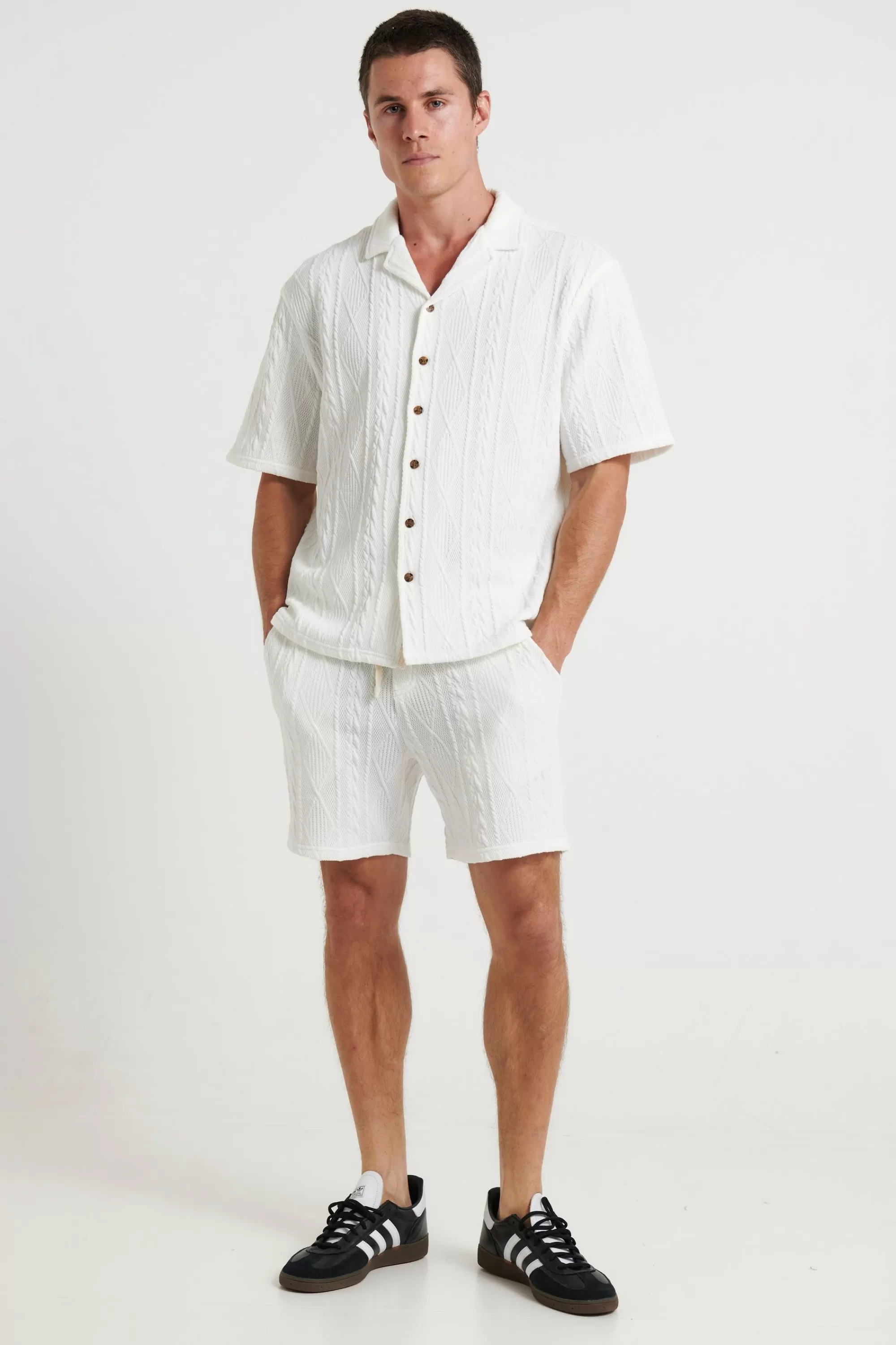 Shirts>Sampson and Taylor Locky Knitted Texture Shirt White