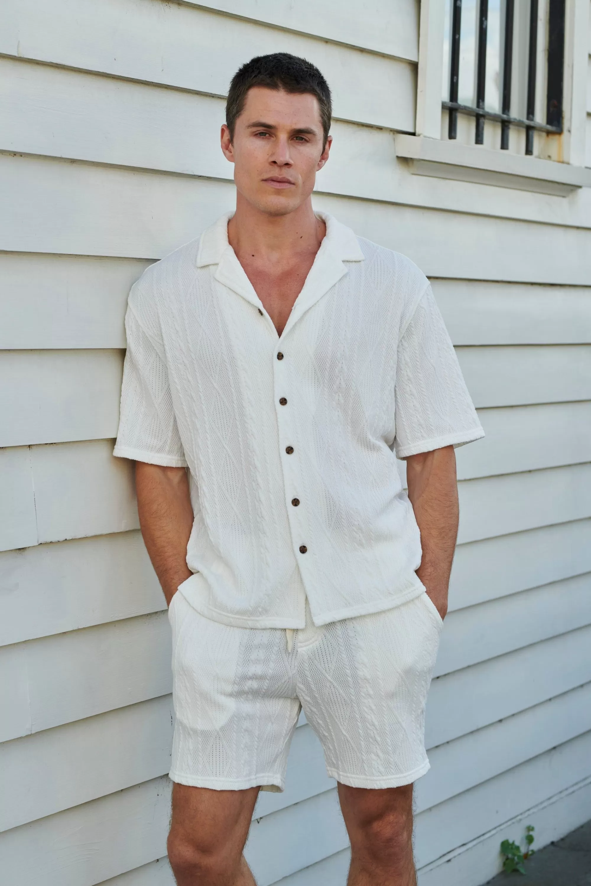 Shirts>Sampson and Taylor Locky Knitted Texture Shirt White