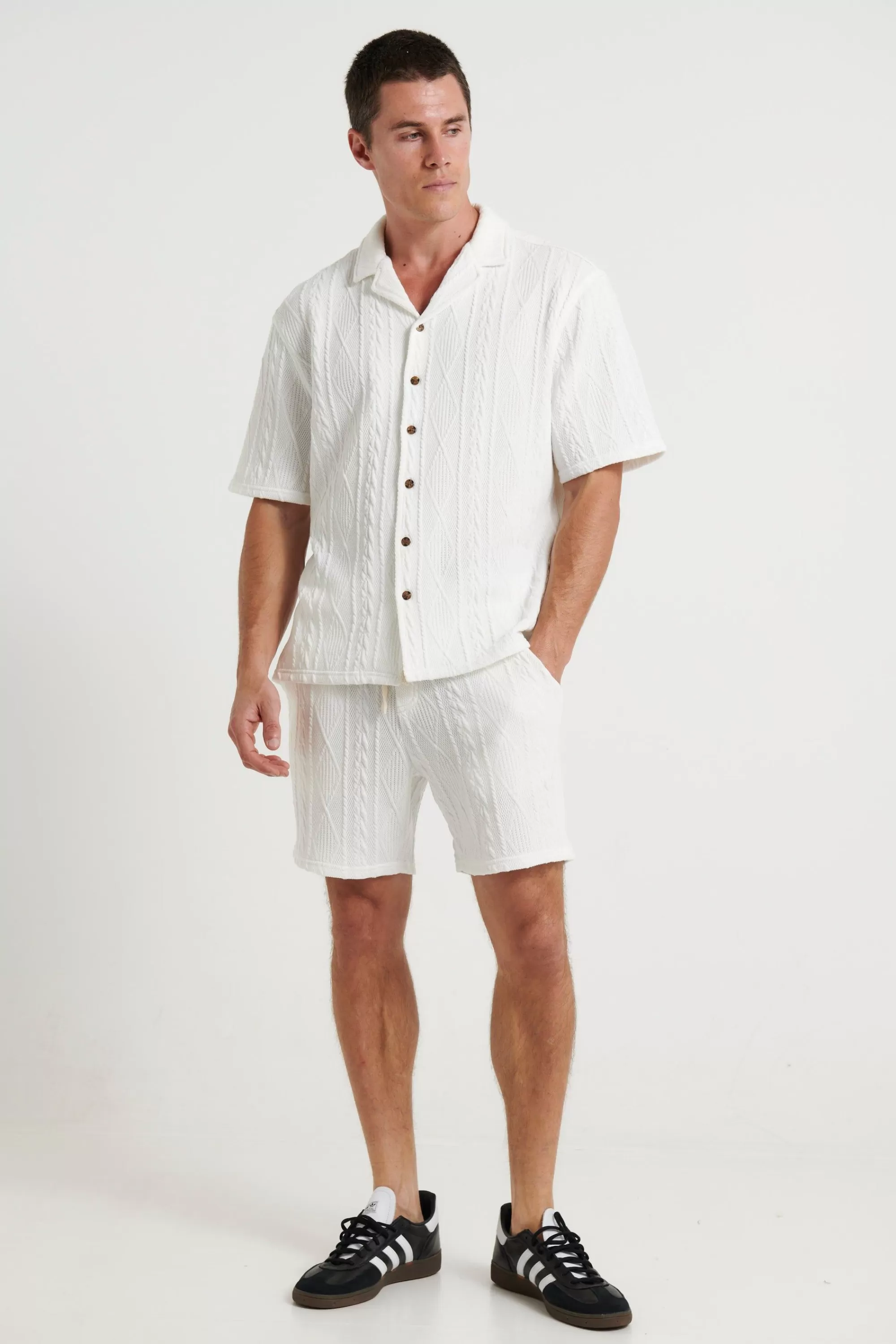 Shorts>Sampson and Taylor Locky Knitted Texture Short White