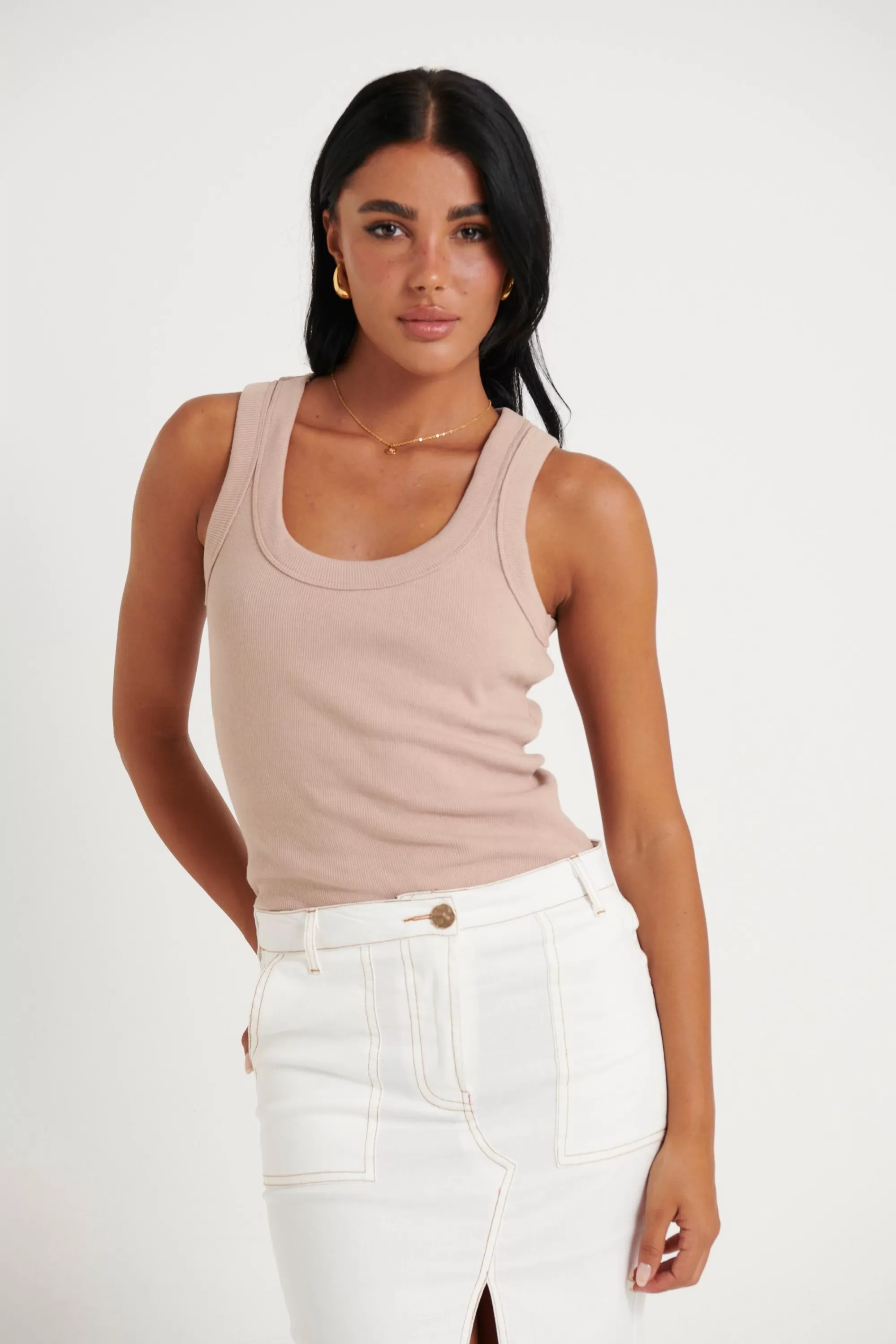 Tops>Koli House London Ribbed Tank Taupe - Final Sale