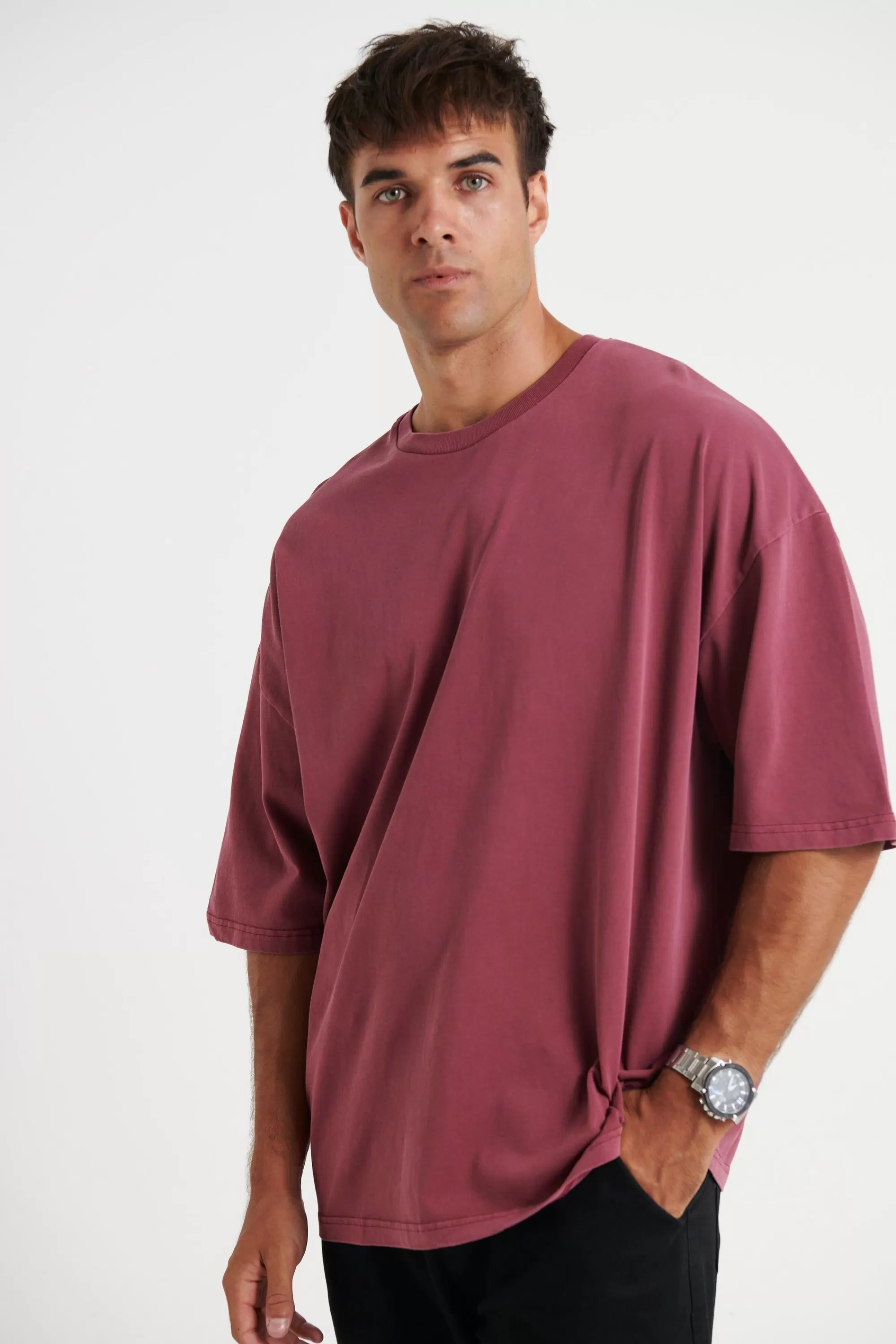 Tees>Sampson and Taylor Miller Drop Shoulder Box Tee Carmine