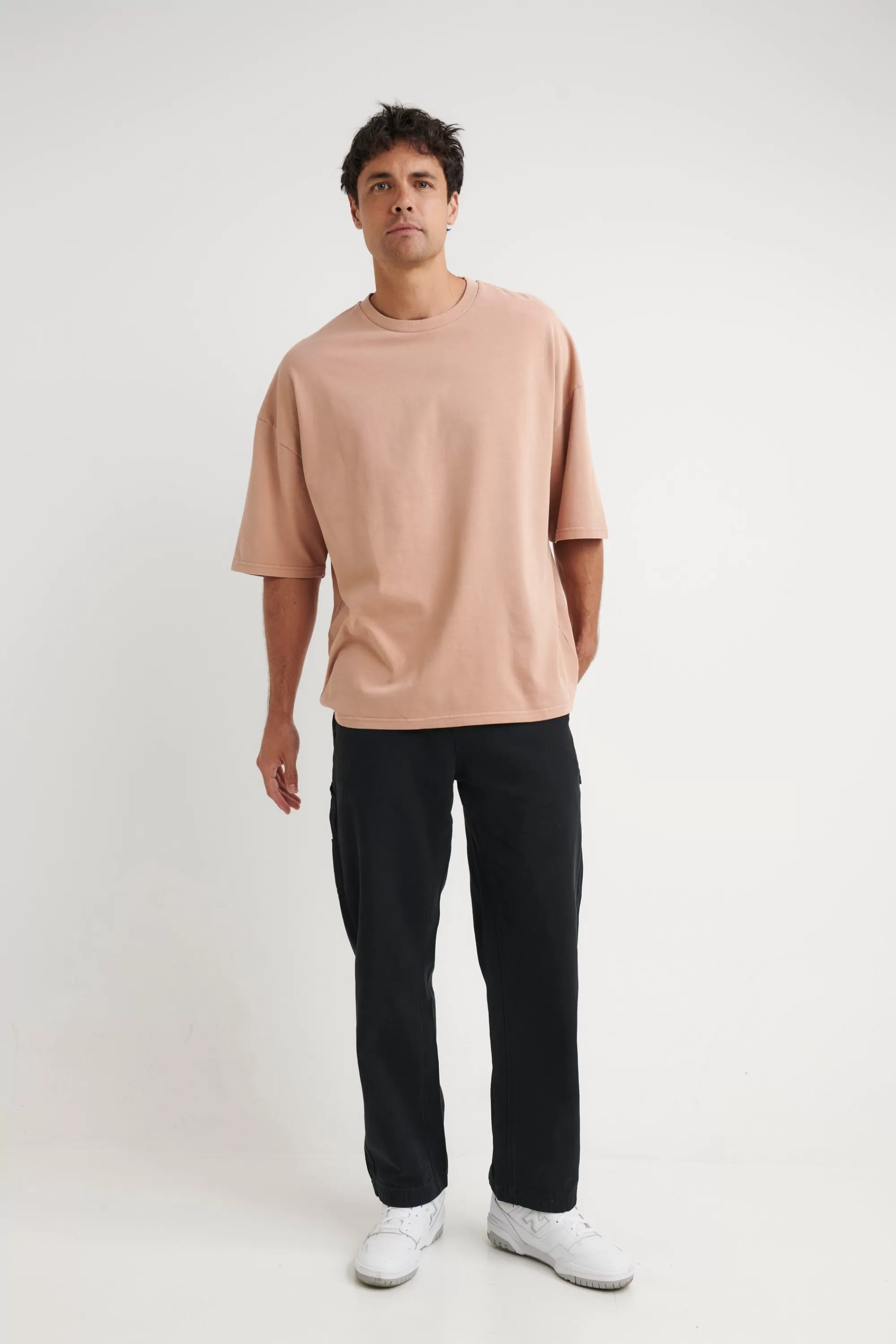 Tees>Sampson and Taylor Miller Drop Shoulder Box Tee Tan