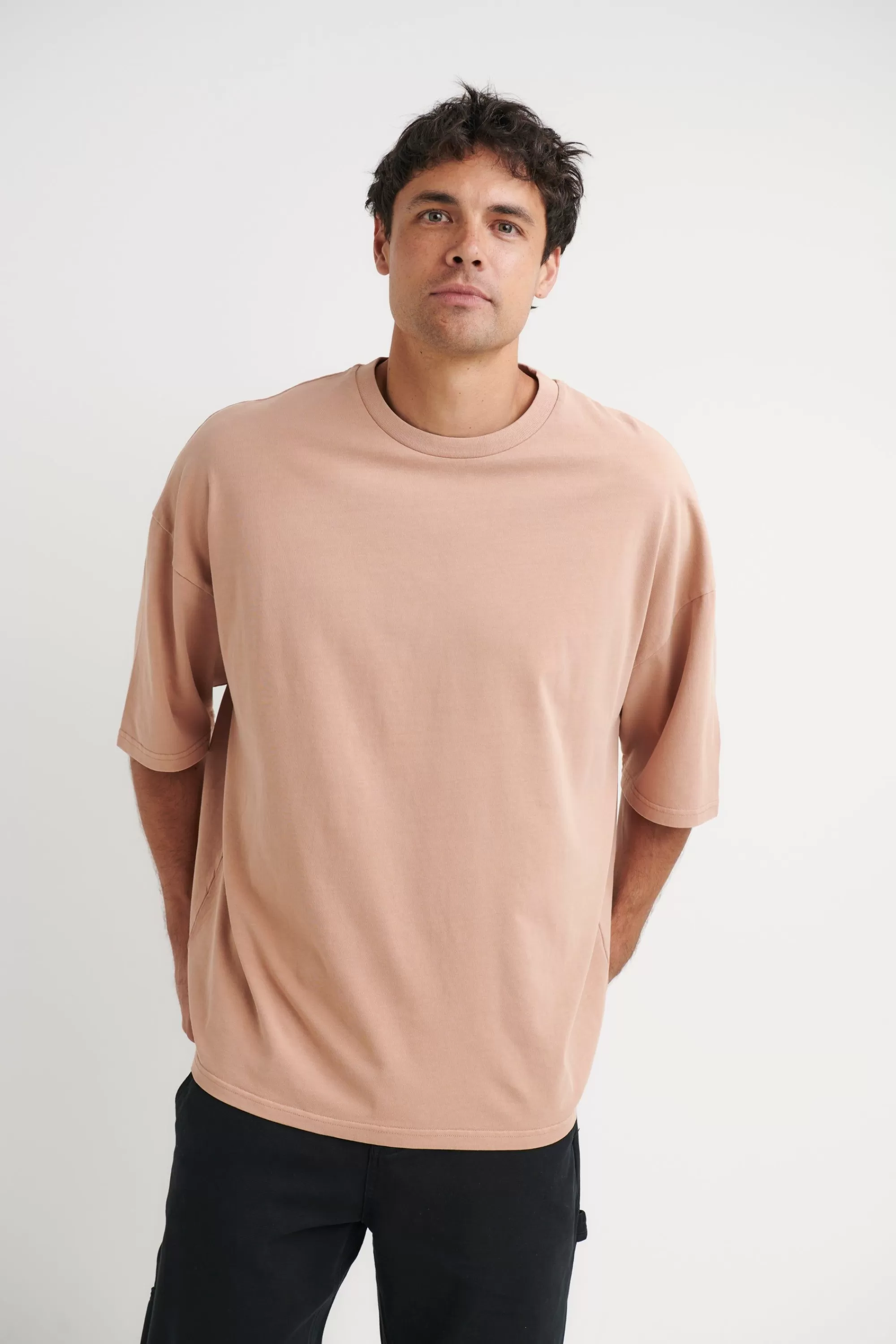 Tees>Sampson and Taylor Miller Drop Shoulder Box Tee Tan