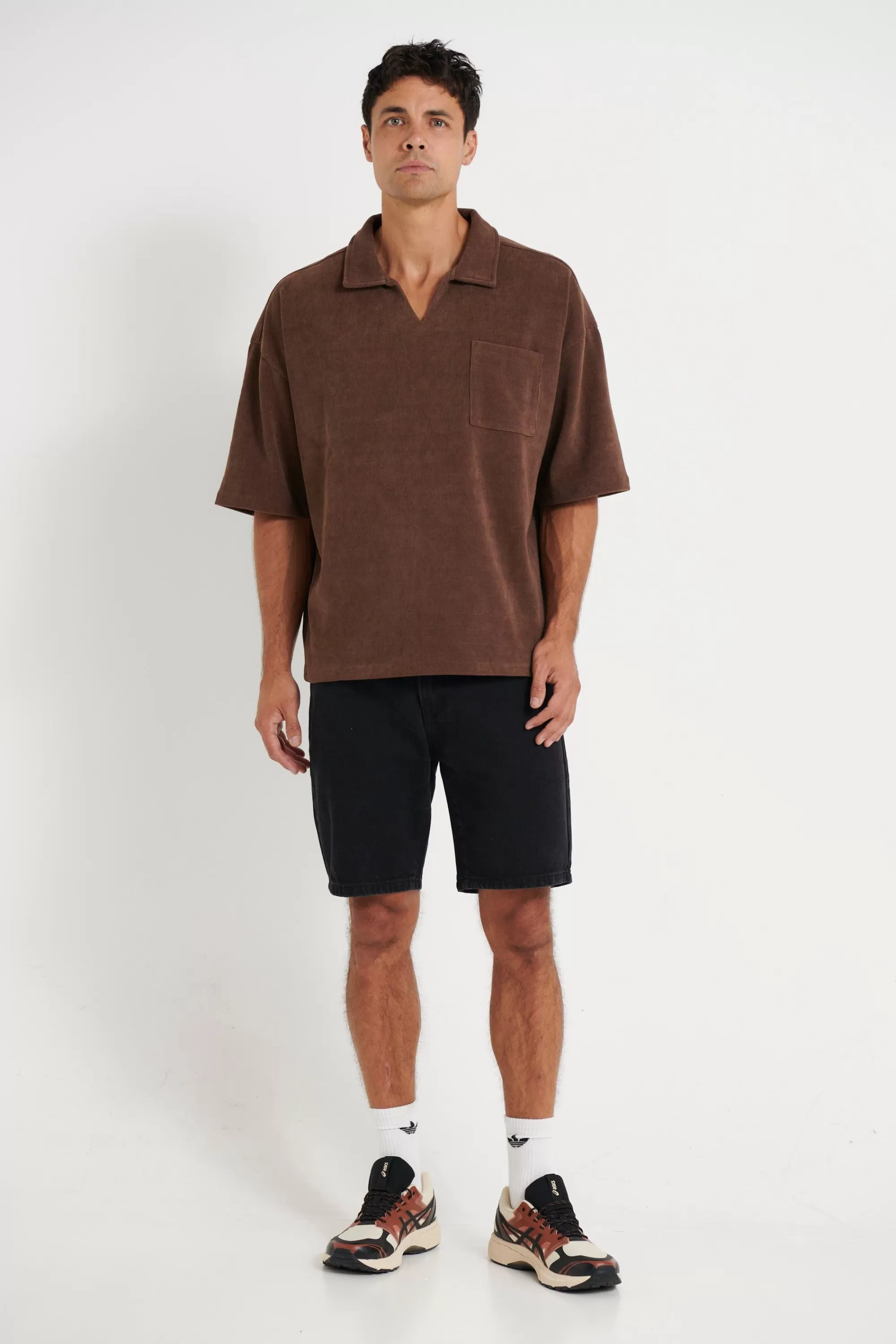 Shirts>Sampson and Taylor Neil Soft Cord Polo Choc