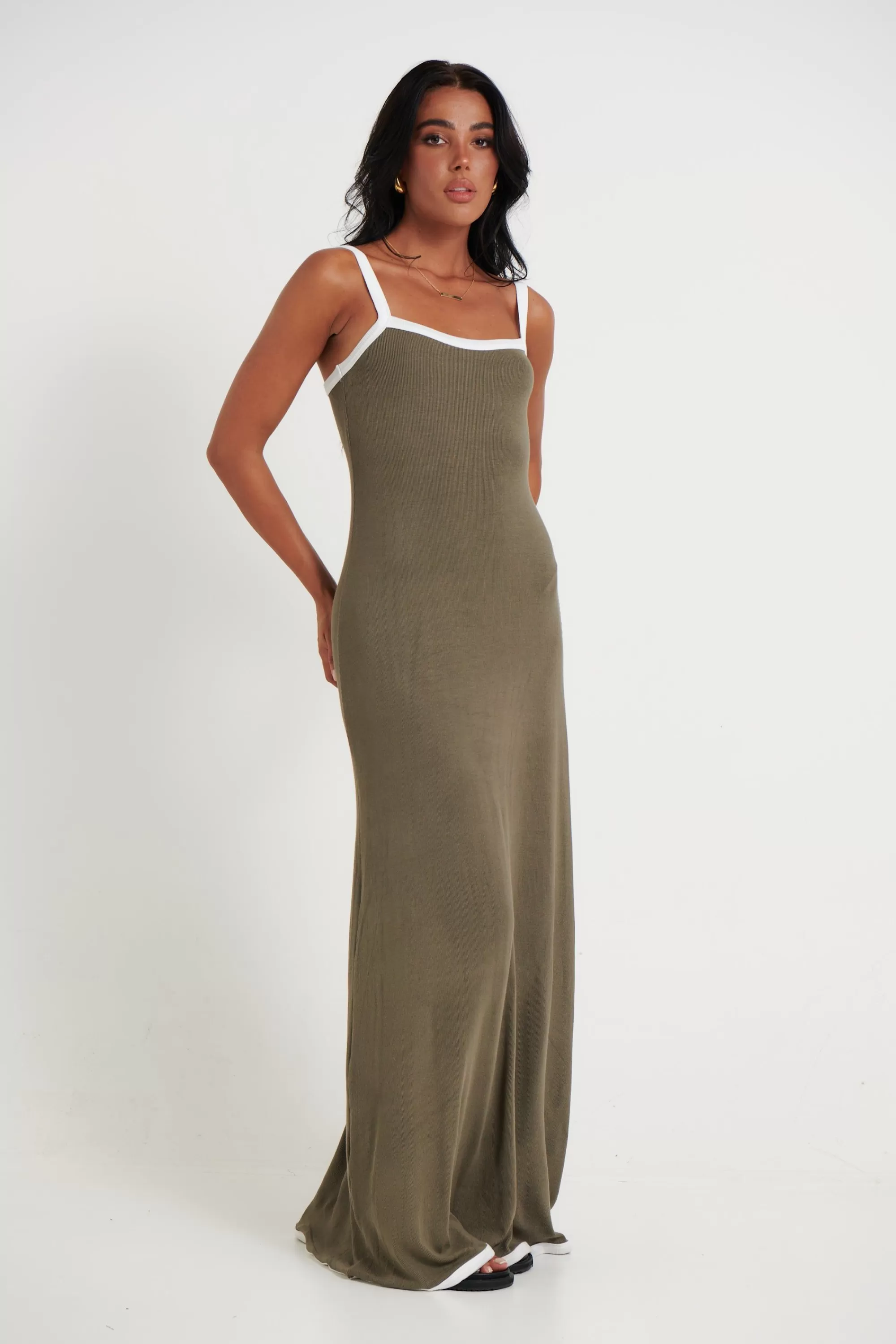 Dresses>qtrendfashion Noa Knit Maxi Dress Khaki