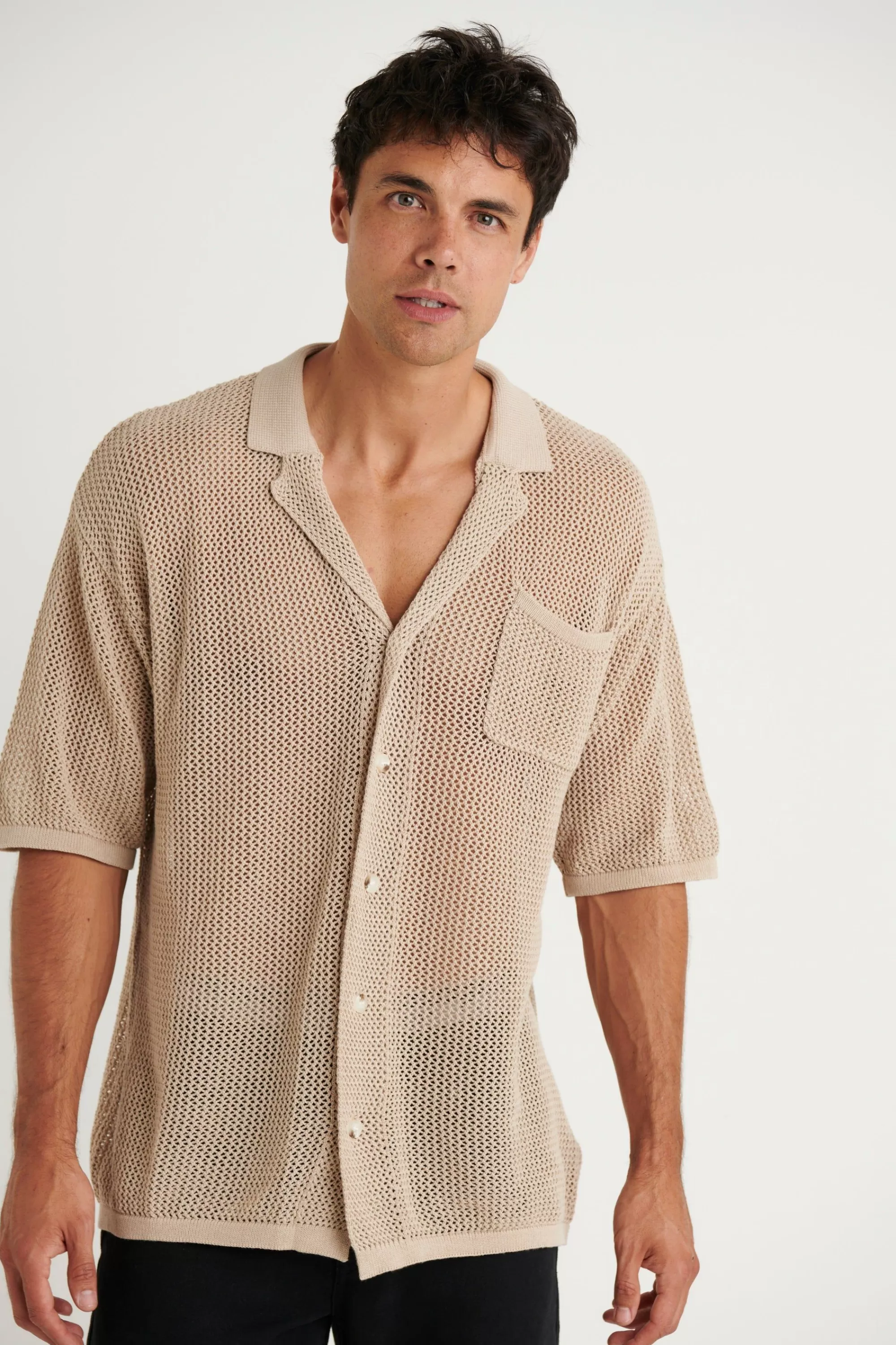 Shirts>NTH Crochet Knit Shirt Oat - Final Sale